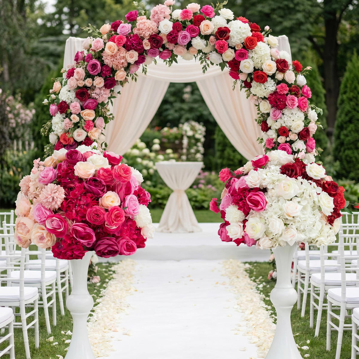 24" Pre-Arranged Silk Floral Centerpiece in Mixed Pink & White - Artificial Rose, Hydrangea & Peony 