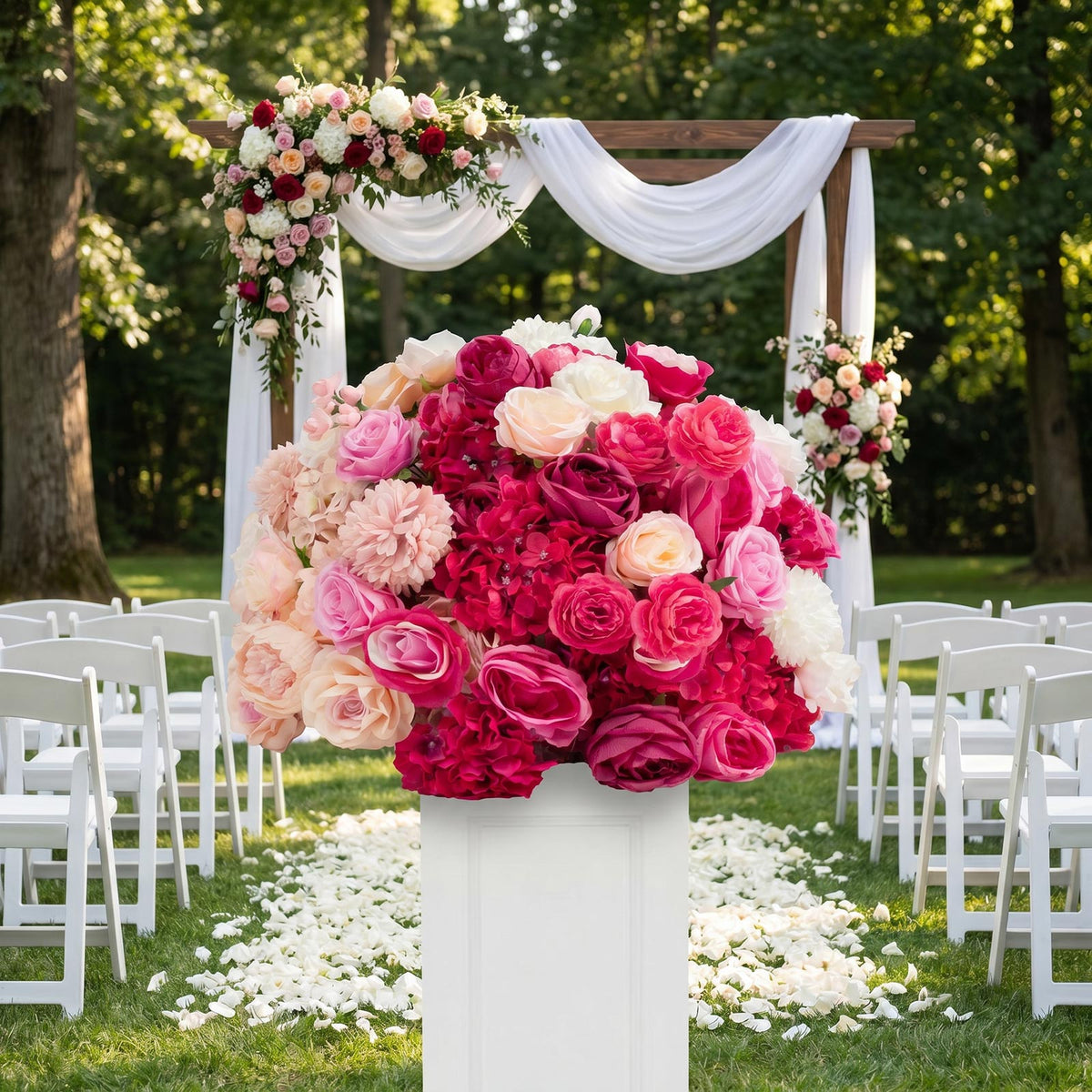 24" Pre-Arranged Silk Floral Centerpiece in Mixed Pink & White - Artificial Rose, Hydrangea & Peony 
