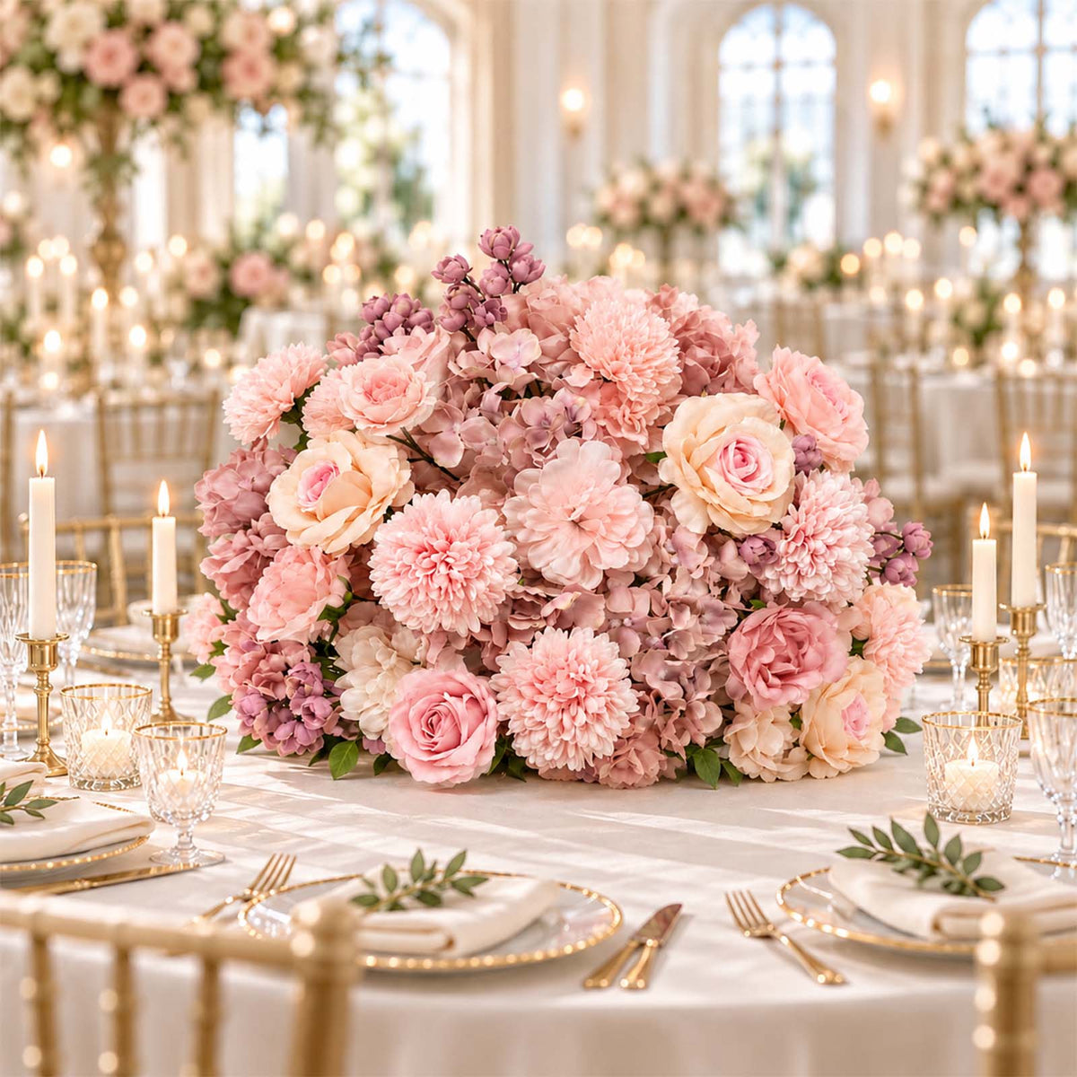 Pre-Arranged Silk Flower Grand Centerpiece in Mixed Dusty Rose – 30" Artificial Rose, Hydrangea & Ch