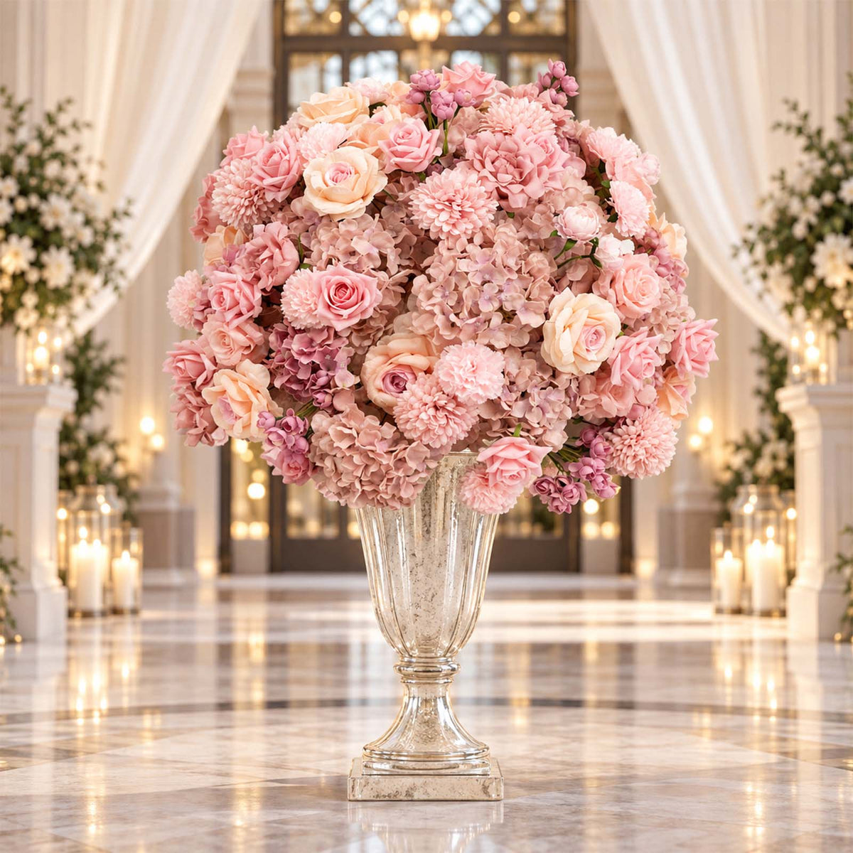 Pre-Arranged Silk Flower Grand Centerpiece in Mixed Dusty Rose – 30" Artificial Rose, Hydrangea & Ch
