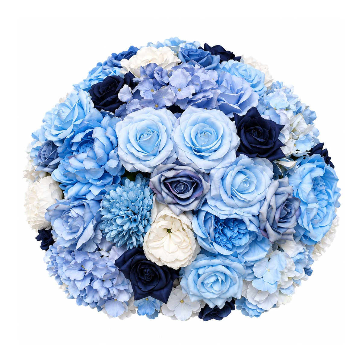 Pre-Arranged Silk Flower Grand Centerpiece in Mixed Blue – 30" Artificial Rose, Hydrangea & Chrysant