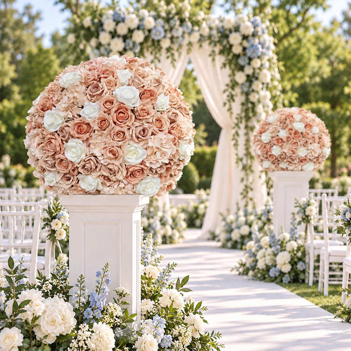 Pre-Arranged Silk Flower Grand Centerpiece in Mixed Dusty Rose & White – 30" Artificial Rose, Hydran