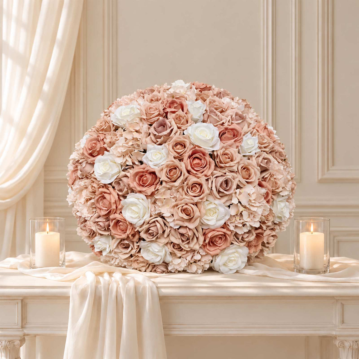 Pre-Arranged Silk Flower Grand Centerpiece in Mixed Dusty Rose & White – 30" Artificial Rose, Hydran
