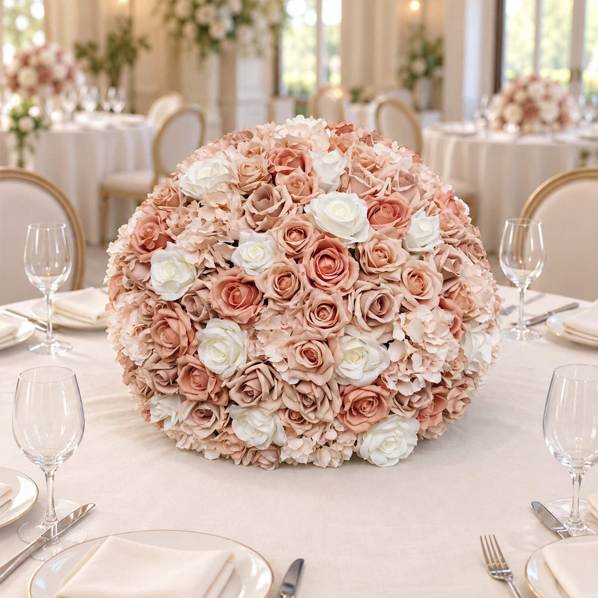 Pre-Arranged Silk Flower Grand Centerpiece in Mixed Dusty Rose & White – 30" Artificial Rose, Hydran