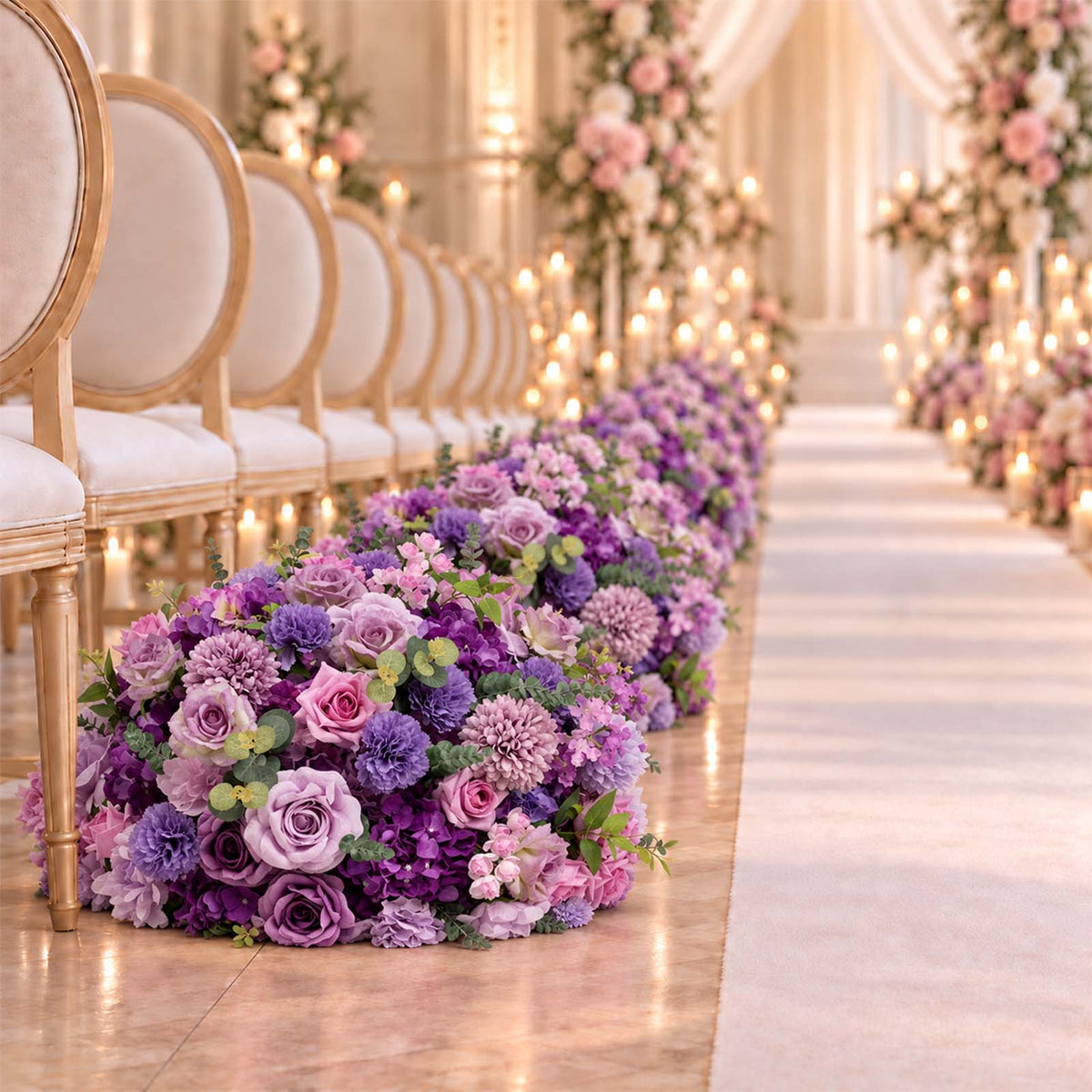 Pre-Arranged Silk Flower Grand Centerpiece in Mixed Lavender Lilac – 30" Artificial Rose, Hydrangea 