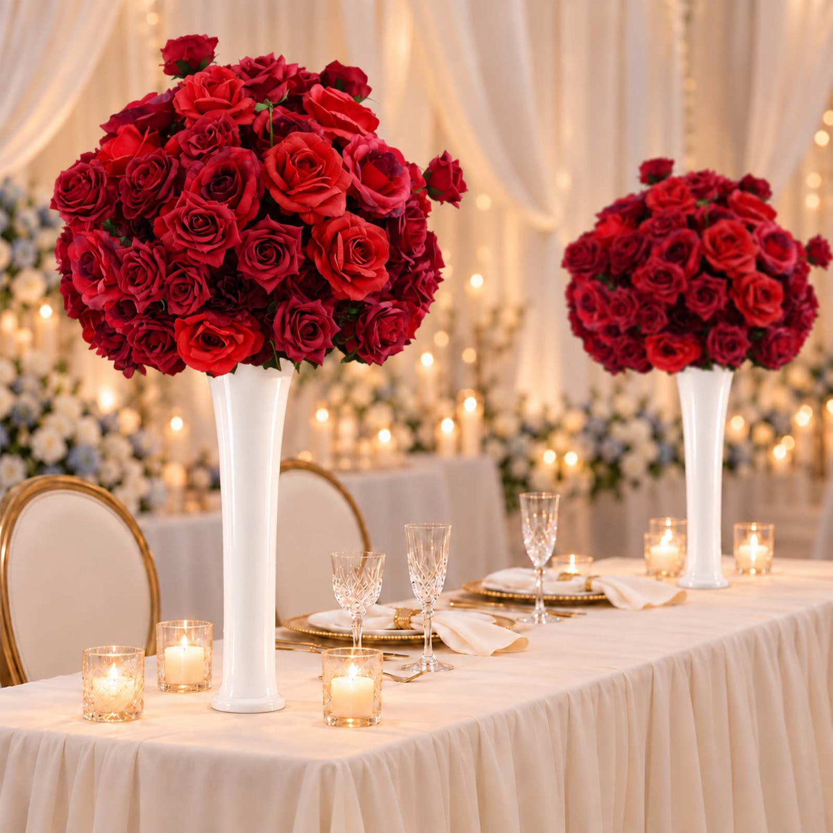 Pre-Arranged Silk Flower Grand Centerpiece in Mixed Red – 30" Artificial Rose, Hydrangea & Chrysanth