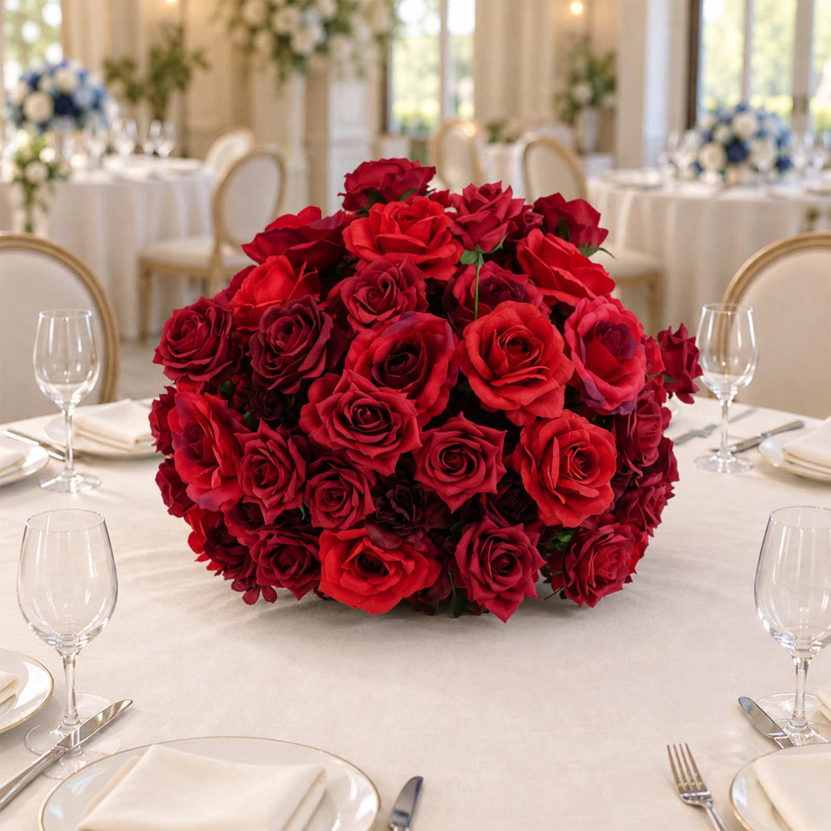 Pre-Arranged Silk Flower Grand Centerpiece in Mixed Red – 30" Artificial Rose, Hydrangea & Chrysanth