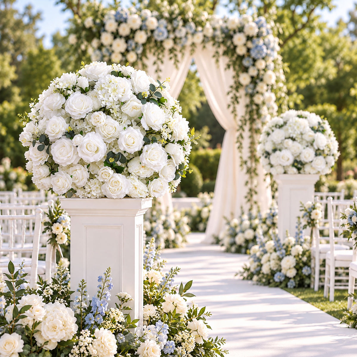 Pre-Arranged Silk Flower Grand Centerpiece in Mixed White – 30" Artificial Rose, Hydrangea & Chrysan