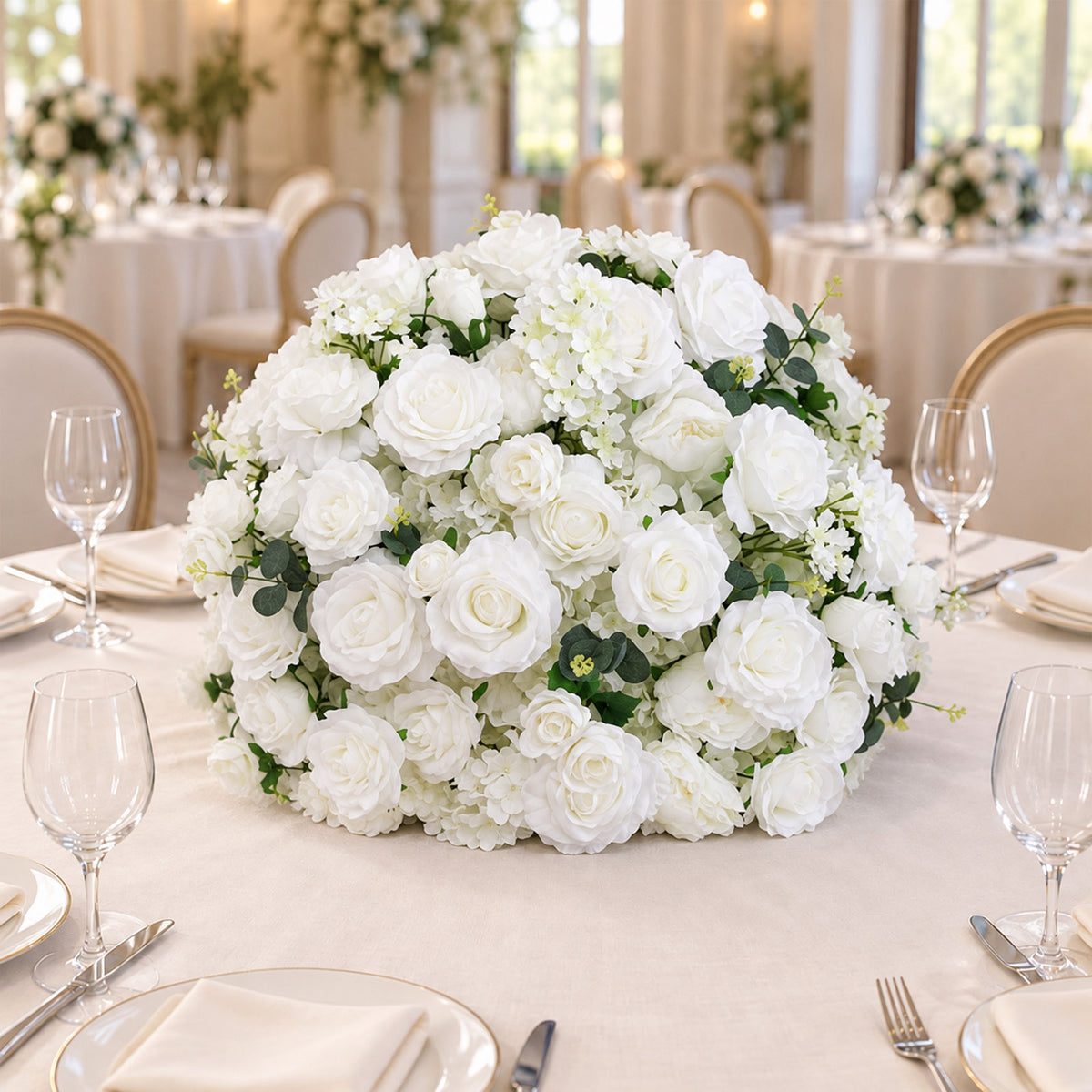Pre-Arranged Silk Flower Grand Centerpiece in Mixed White – 30" Artificial Rose, Hydrangea & Chrysan
