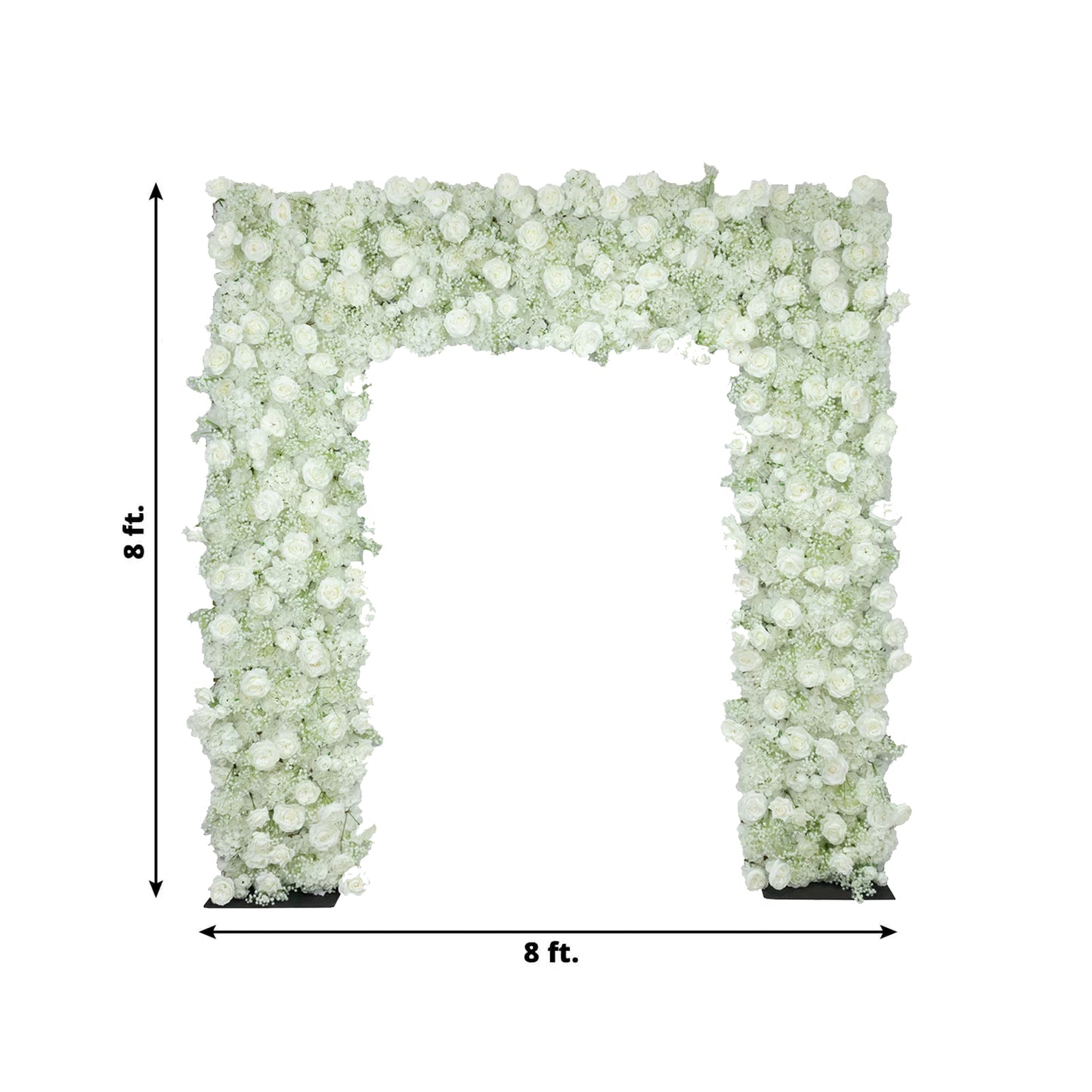 White artificial flower backdrop for wedding arch decor.