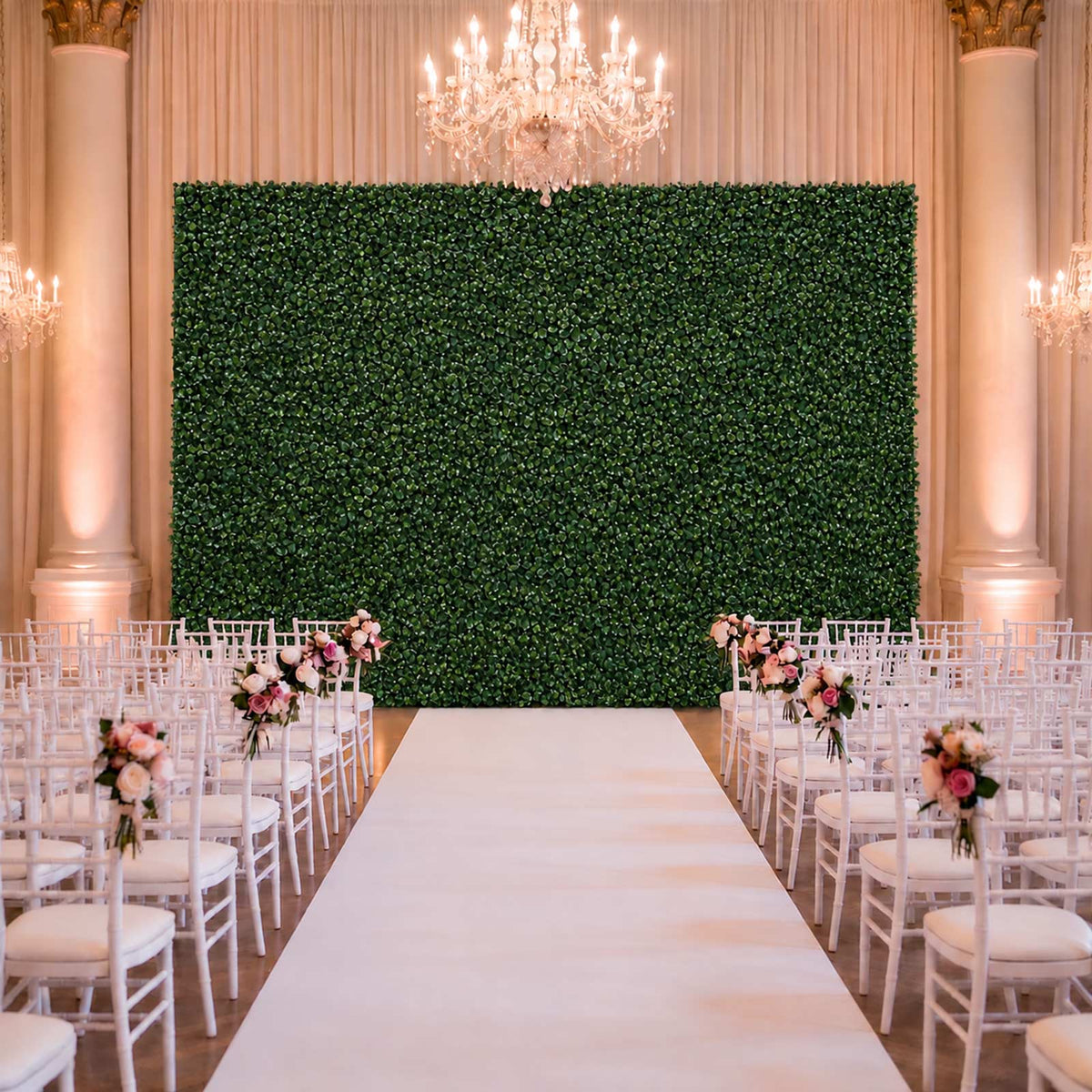 8ft x 4ft Roll Up Artificial Greenery Wall Panel Backdrop - Boxwood Hedge Foliage with Fabric Backin