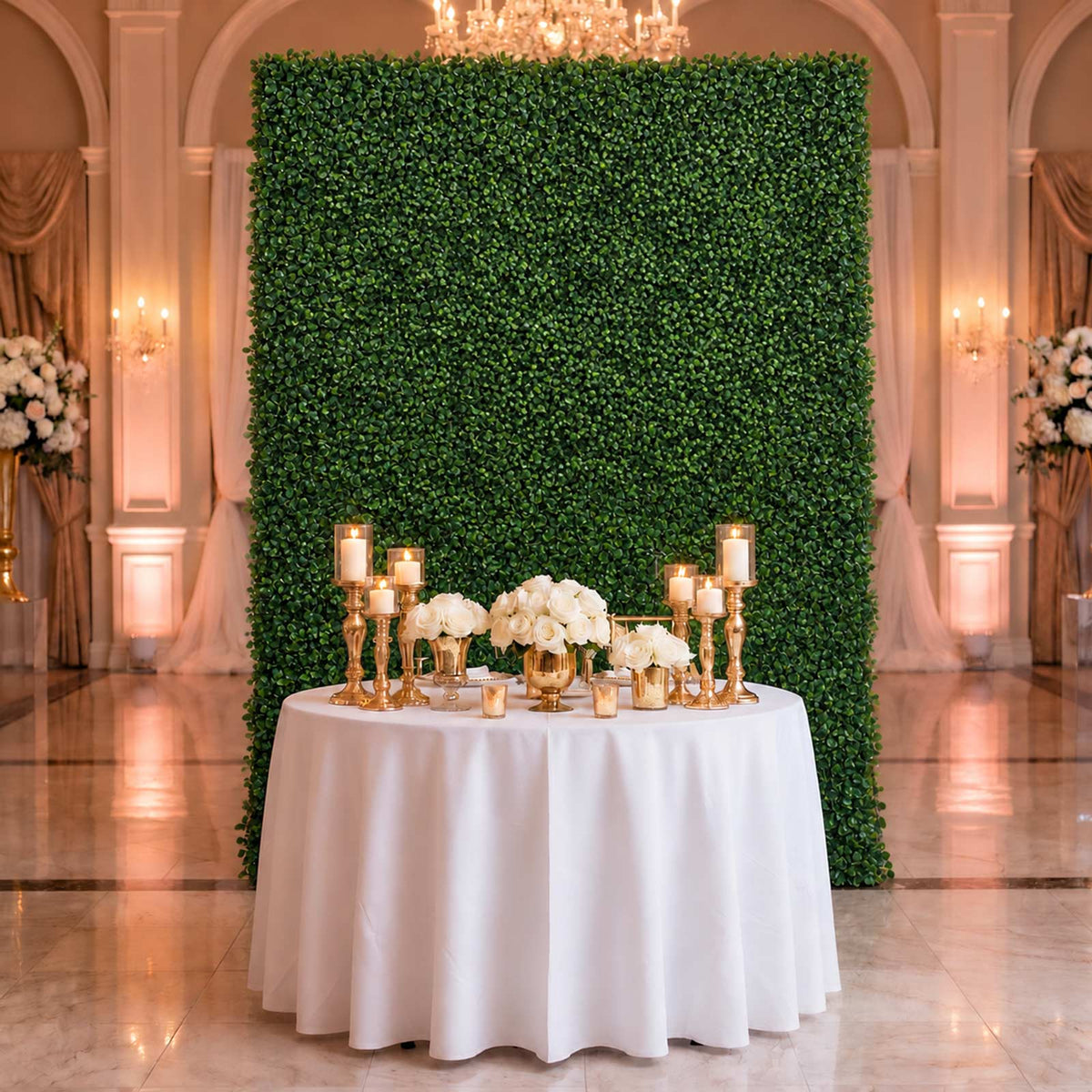8ft x 4ft Roll Up Artificial Greenery Wall Panel Backdrop - Boxwood Hedge Foliage with Fabric Backin