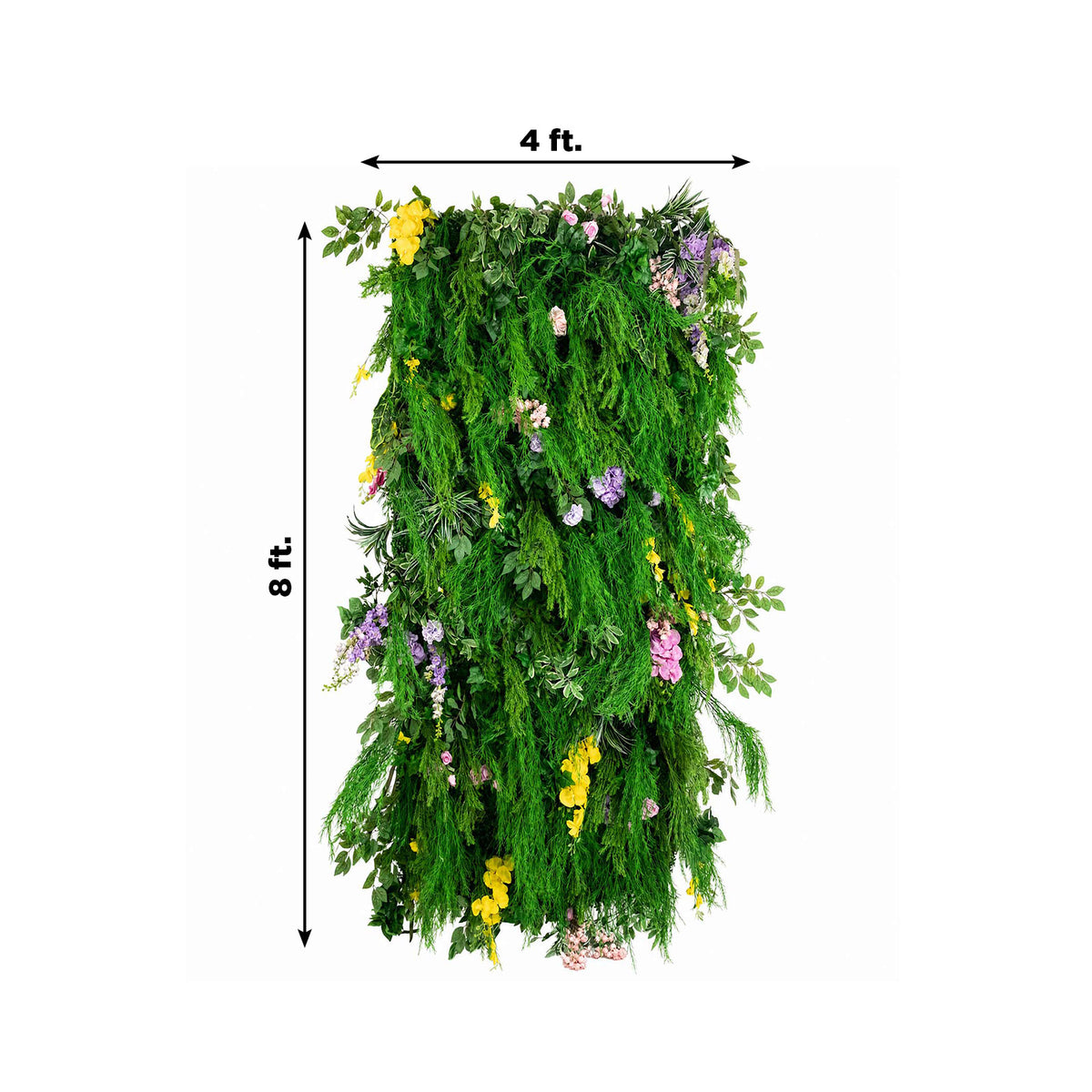 8ft x 4ft Roll Up Artificial Greenery Wall Panel Backdrop - Lush Ferns and Foliage with Mixed Floral