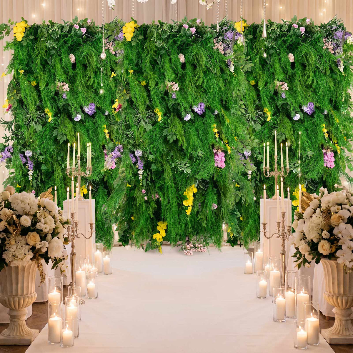 8ft x 4ft Roll Up Artificial Greenery Wall Panel Backdrop - Lush Ferns and Foliage with Mixed Floral