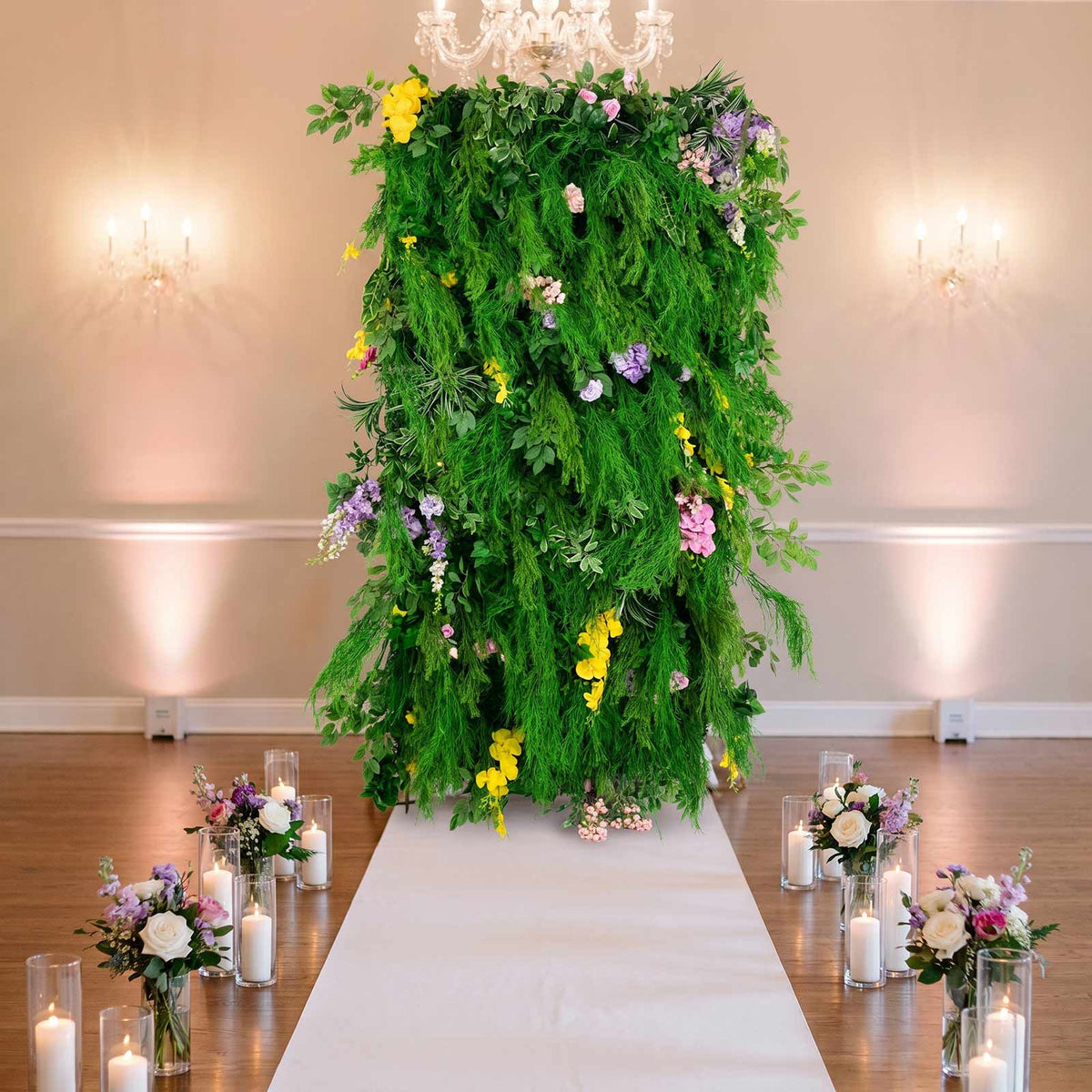 8ft x 4ft Roll Up Artificial Greenery Wall Panel Backdrop - Lush Ferns and Foliage with Mixed Floral