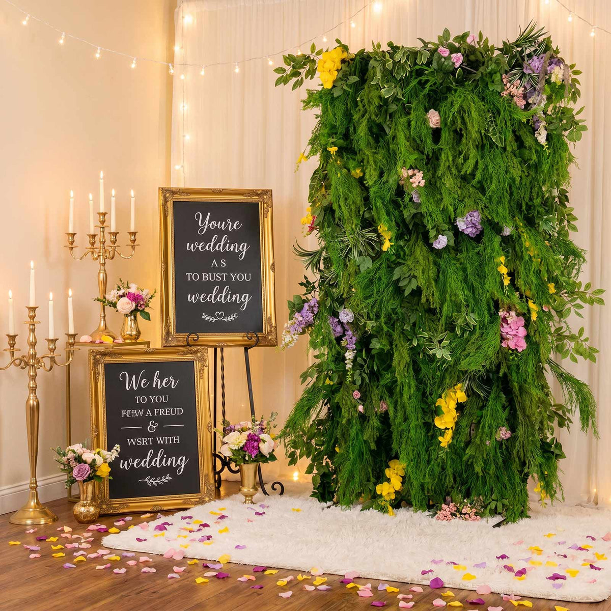 8ft x 4ft Roll Up Artificial Greenery Wall Panel Backdrop - Lush Ferns and Foliage with Mixed Floral