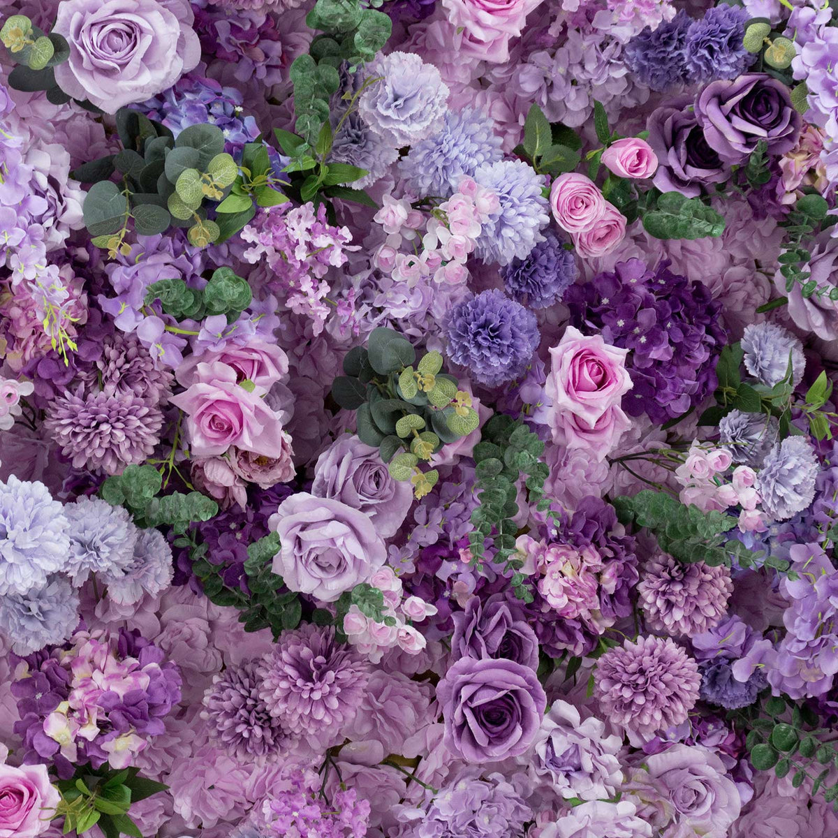 8ft x 4ft Roll Up Flower Wall Panel Backdrop - Mixed Lavender Lilac Silk Roses, Hydrangeas & Chrysan