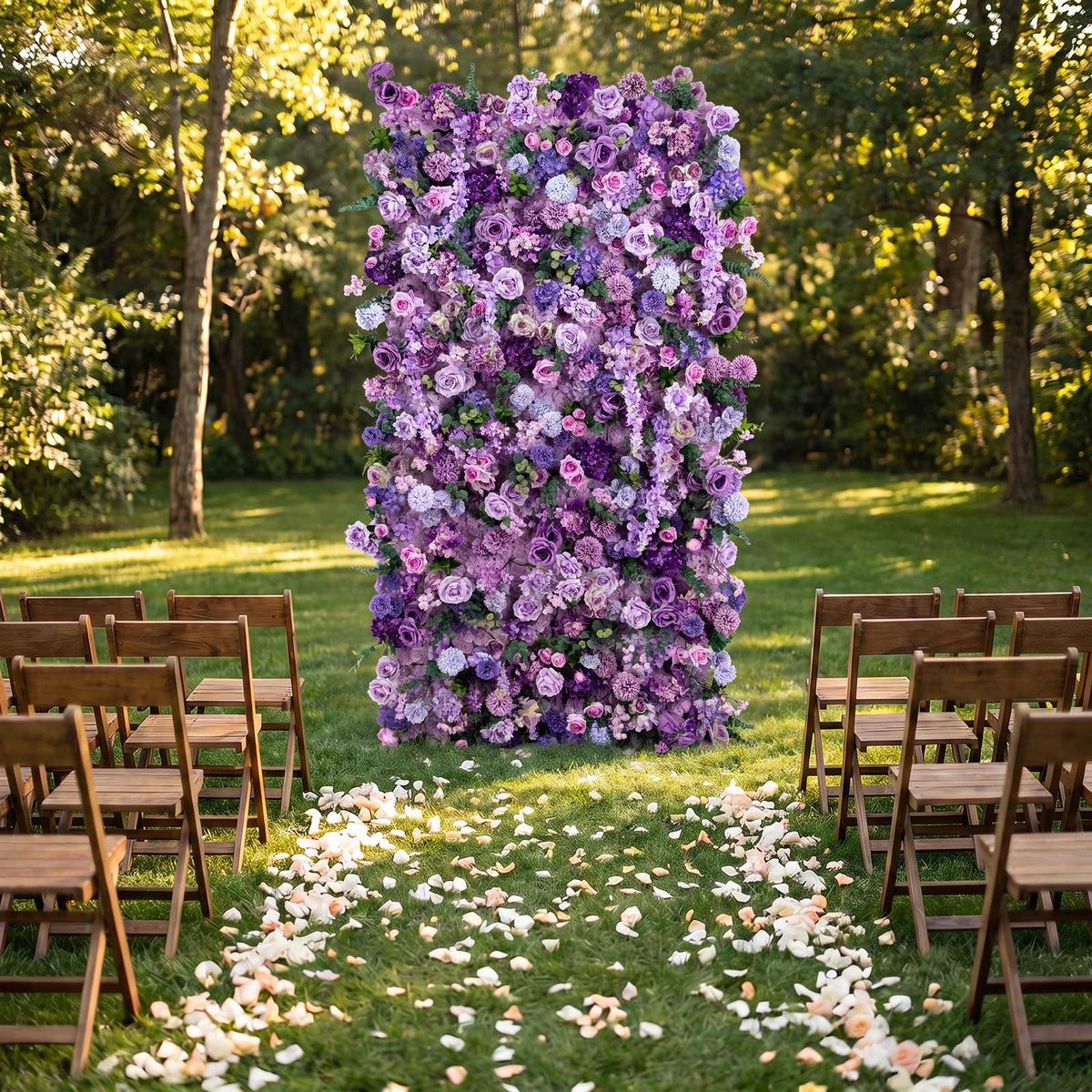 8ft x 4ft Roll Up Flower Wall Panel Backdrop - Mixed Lavender Lilac Silk Roses, Hydrangeas & Chrysan