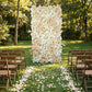 8ft x 4ft Roll Up Flower Wall Panel Backdrop - Mixed White & Blush Silk Roses, Hydrangeas, Pampas Gr