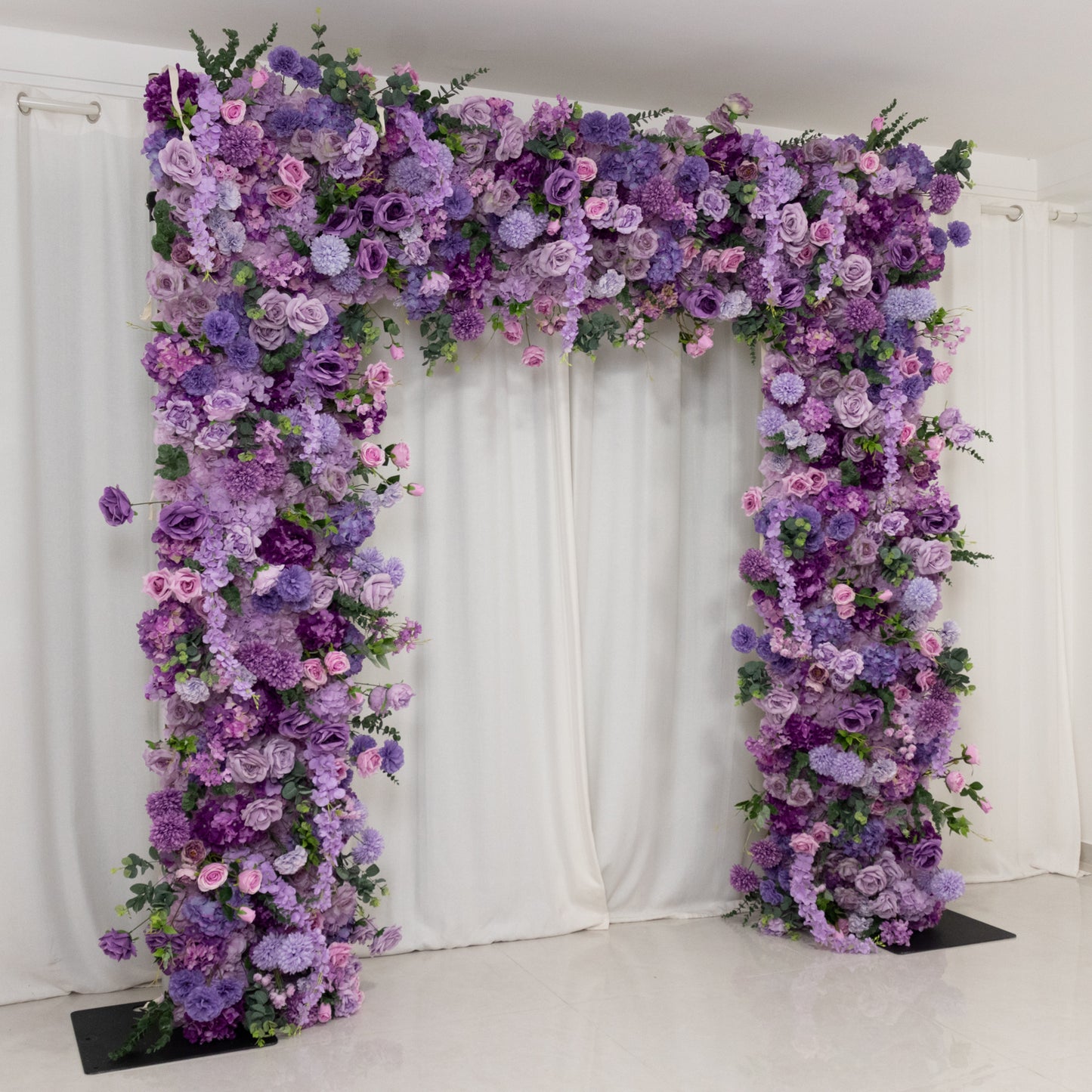 Lavender lilac flower backdrop for arch stand with artificial silk blooms.