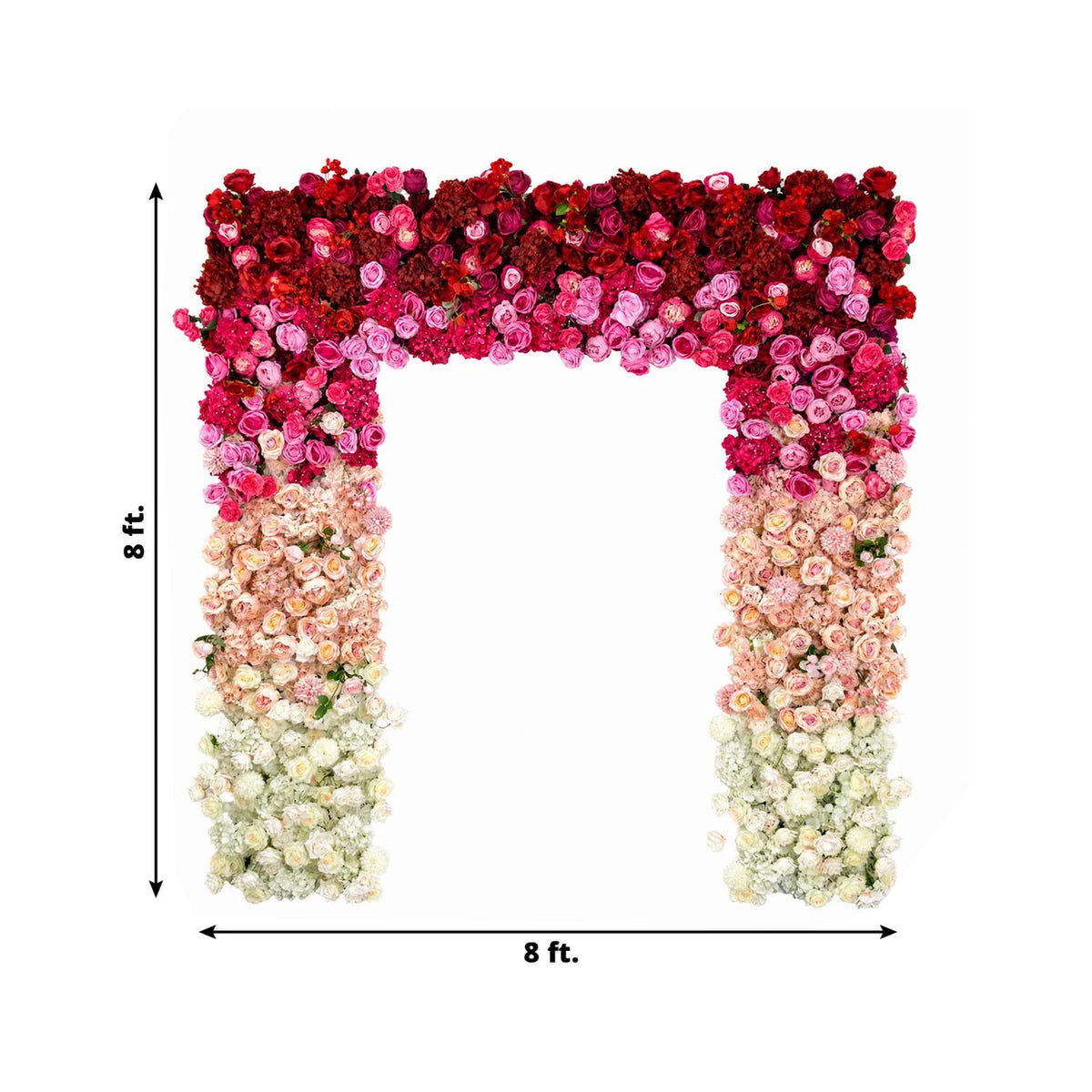 8ftx8ft Roll Up Flower Backdrop for Arch Stand, White Pink with Fabric Backing - Artificial Silk Ros