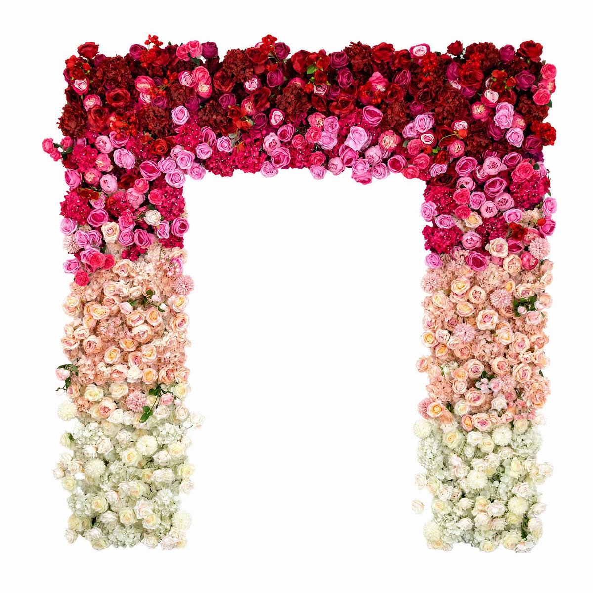 8ftx8ft Roll Up Flower Backdrop for Arch Stand, White Pink with Fabric Backing - Artificial Silk Ros