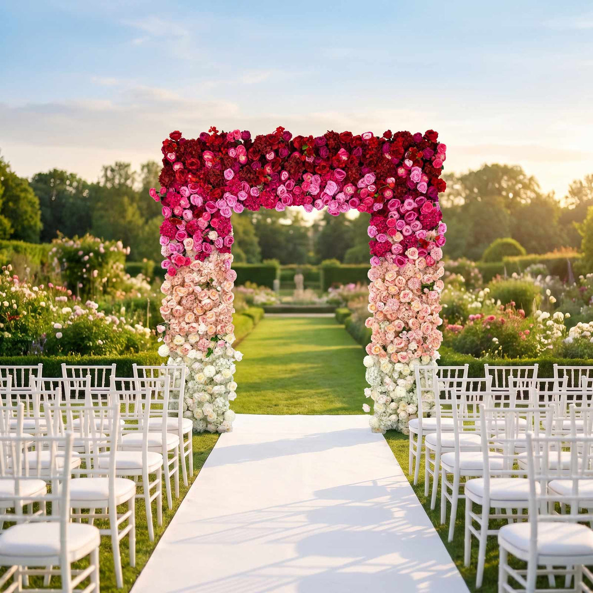 8ftx8ft Roll Up Flower Backdrop for Arch Stand, White Pink with Fabric Backing - Artificial Silk Ros