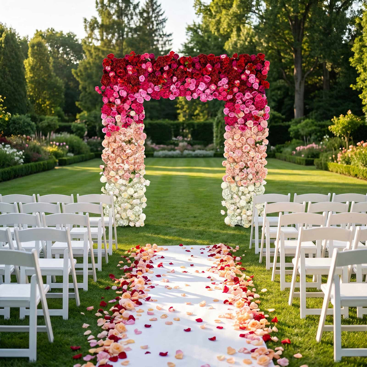 8ftx8ft Roll Up Flower Backdrop for Arch Stand, White Pink with Fabric Backing - Artificial Silk Ros