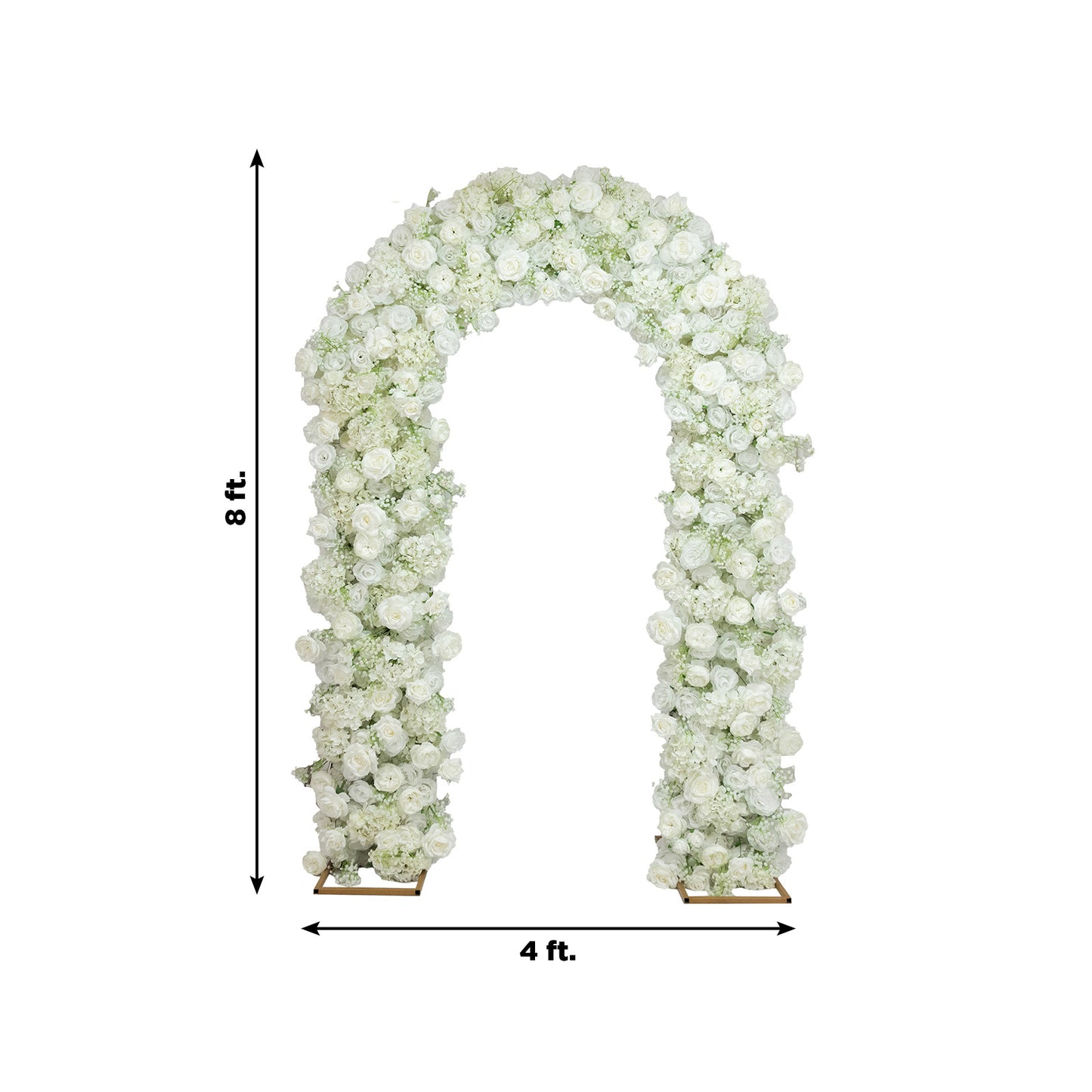 Artificial Flower Arch Backdrop White 4ft x 8ft Silk Roses & Baby's Breath for Round Top Double Arch