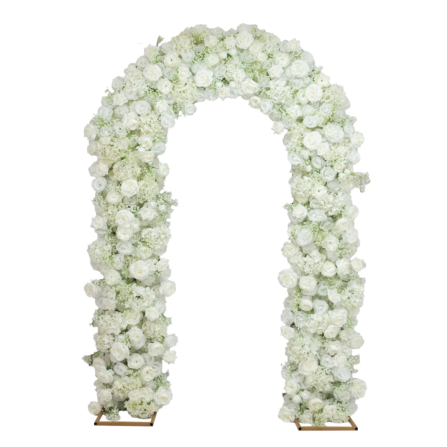 Artificial Flower Arch Backdrop White 4ft x 8ft Silk Roses & Baby's Breath for Round Top Double Arch
