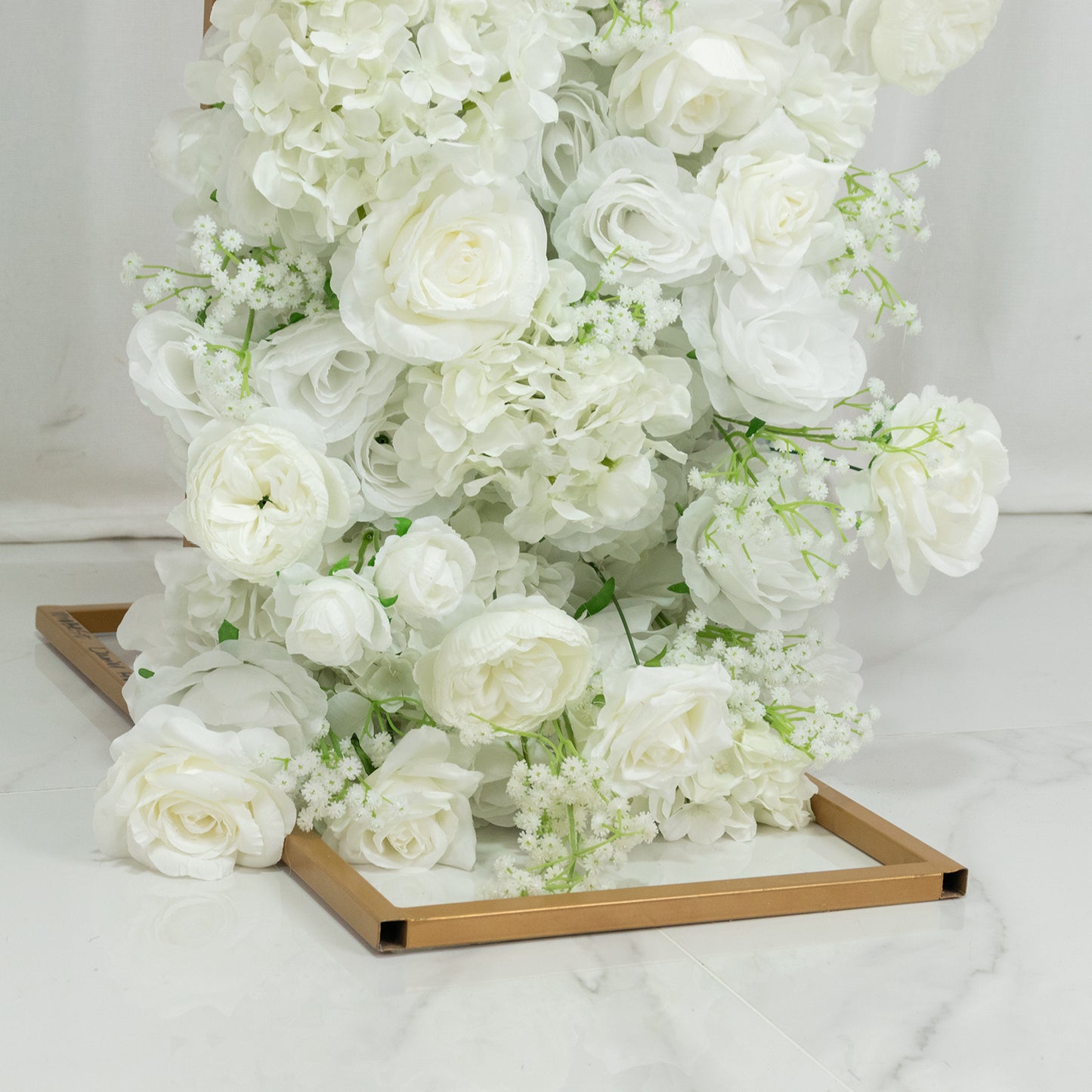 Artificial Flower Arch Backdrop White 4ft x 8ft Silk Roses & Baby's Breath for Round Top Double Arch