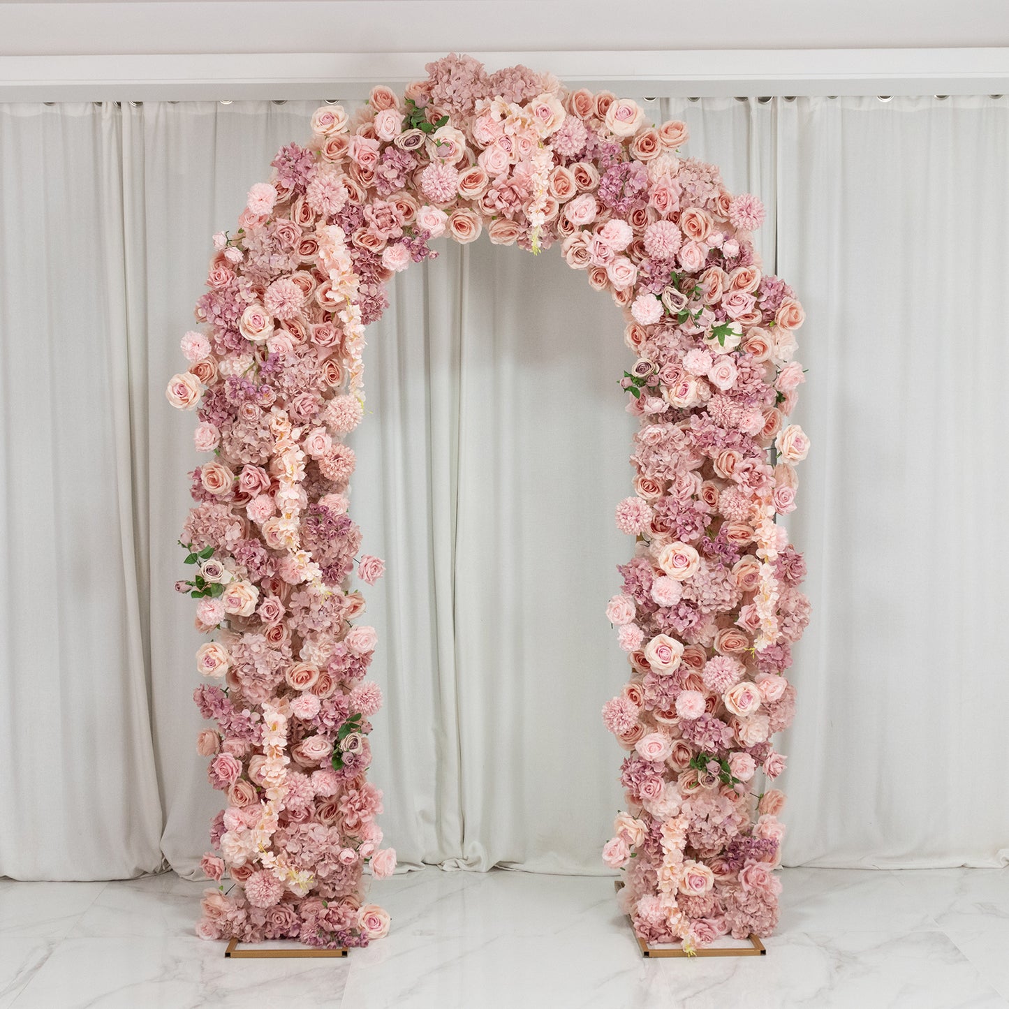 Artificial Flower Arch Backdrop Mixed Dusty Rose 4ft x 8ft Silk Roses, Hydrangeas & Chrysanthemums f