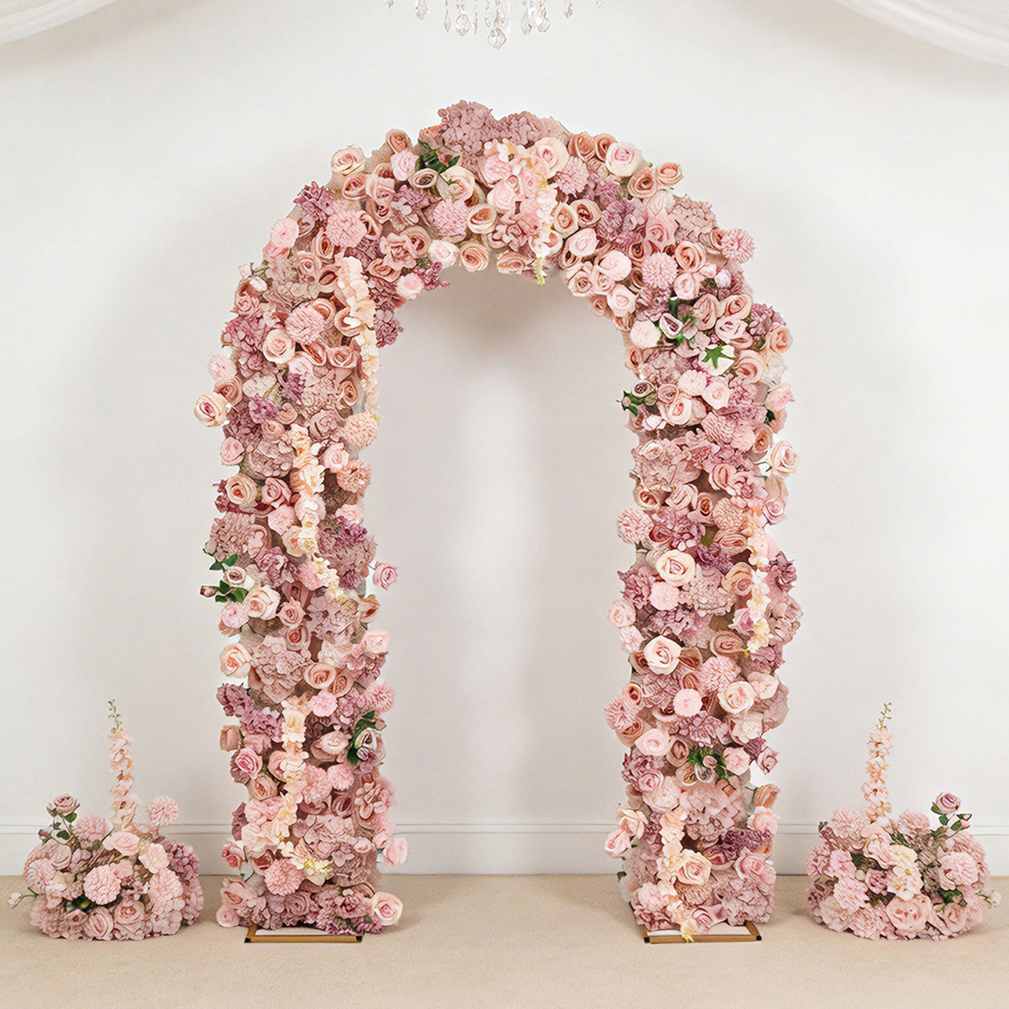 Artificial Flower Arch Backdrop Mixed Dusty Rose 4ft x 8ft Silk Roses, Hydrangeas & Chrysanthemums f