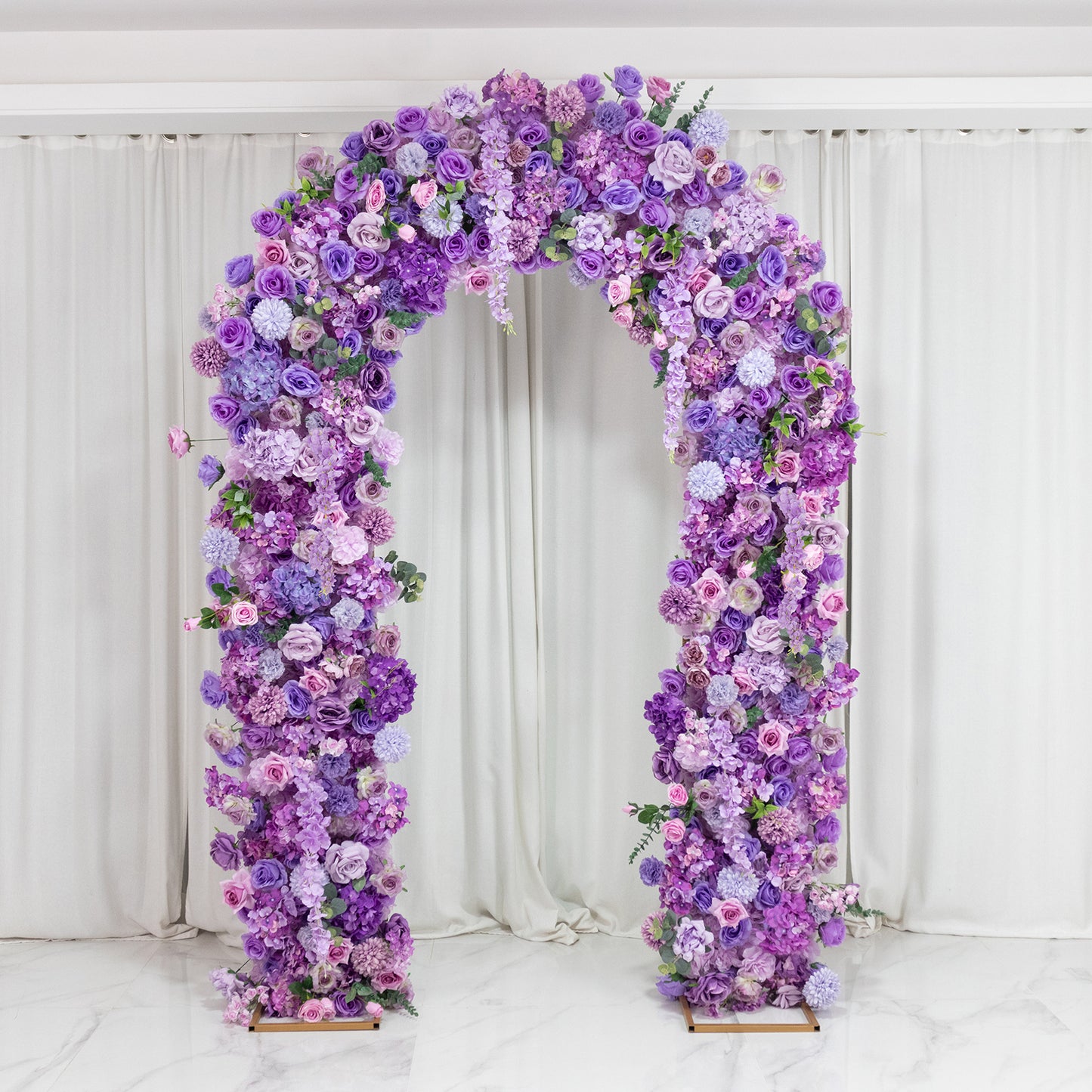 Artificial Flower Arch Backdrop Mixed Lavender Lilac 4ft x 8ft Silk Roses, Hydrangeas & Chrysanthemu