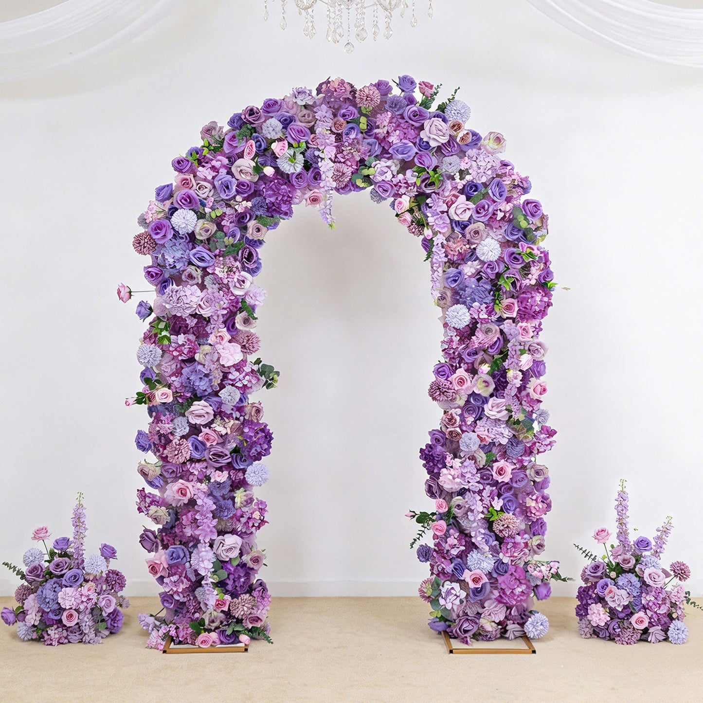 Artificial Flower Arch Backdrop Mixed Lavender Lilac 4ft x 8ft Silk Roses, Hydrangeas & Chrysanthemu