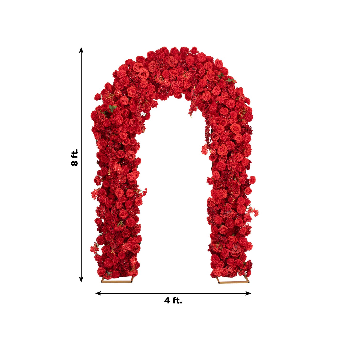 Artificial Flower Arch Backdrop Red 4ft x 8ft Silk Roses, Hydrangeas & Chrysanthemums for Round Top 