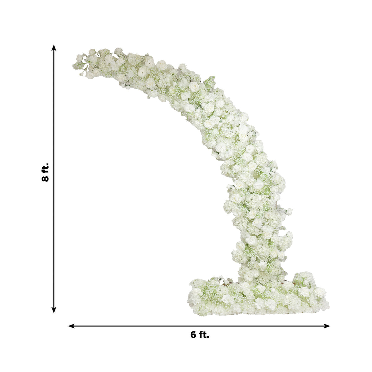 Artificial Silk Floral Backdrop for 8ft Half Crescent Wedding Arch – Foam-Backed Flower Arch in Whit