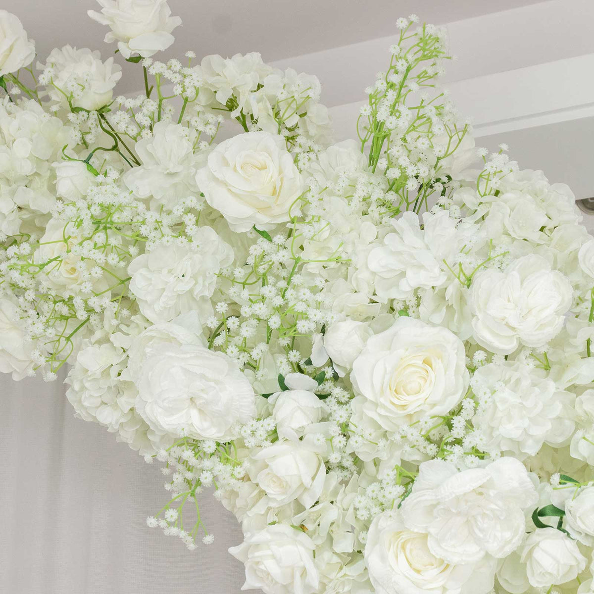 Artificial Silk Floral Backdrop for 8ft Half Crescent Wedding Arch – Foam-Backed Flower Arch in Whit