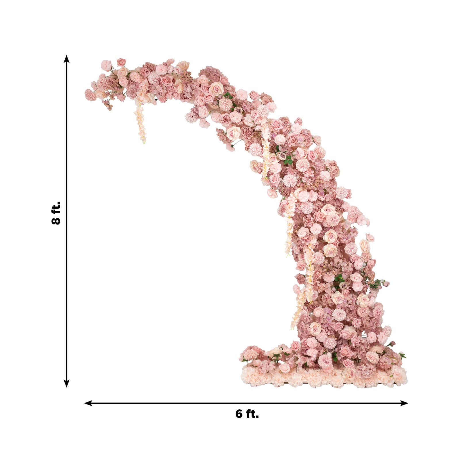 Dusty rose floral backdrop for wedding arch with foam-backed flowers.