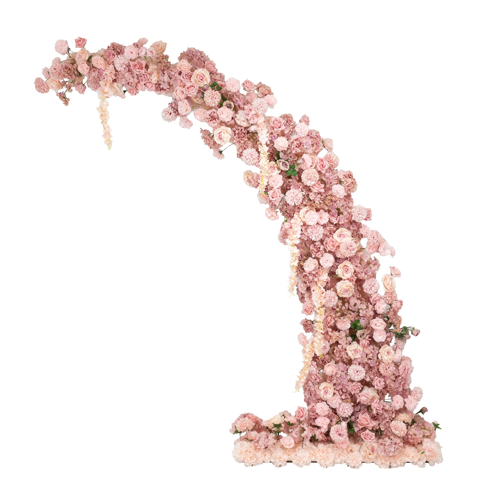 Dusty rose floral backdrop for 8ft wedding arch with roses and hydrangeas.