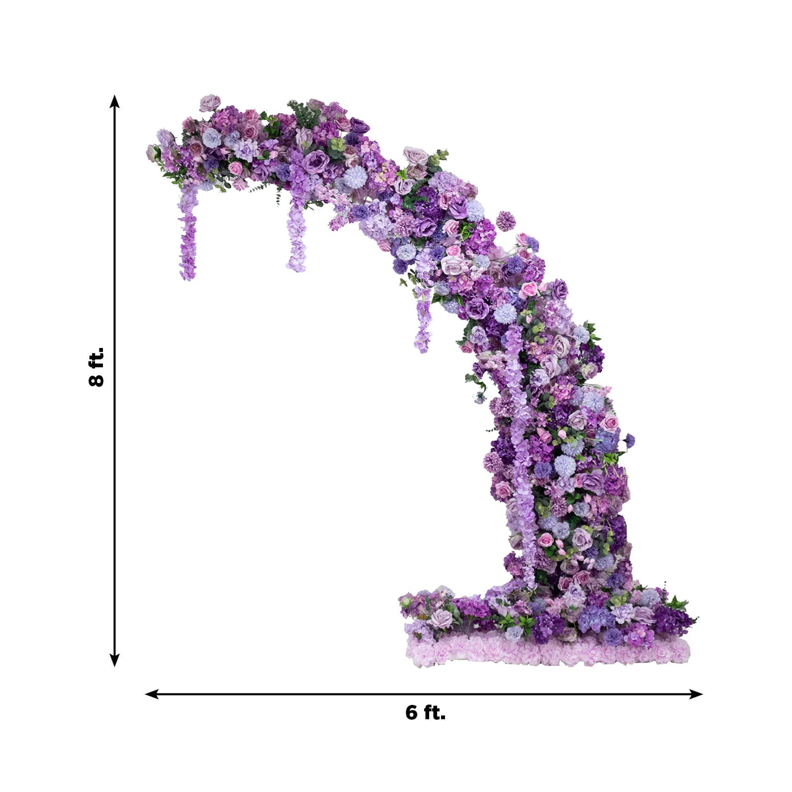 Lavender floral backdrop for an 8ft wedding arch with roses and hydrangeas.