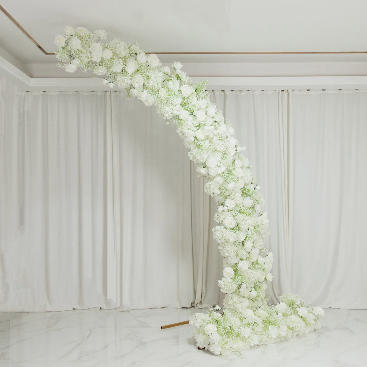 Artificial Silk Floral Backdrop for 8ft Half Crescent Wedding Arch – Foam-Backed Flower Arch in Whit