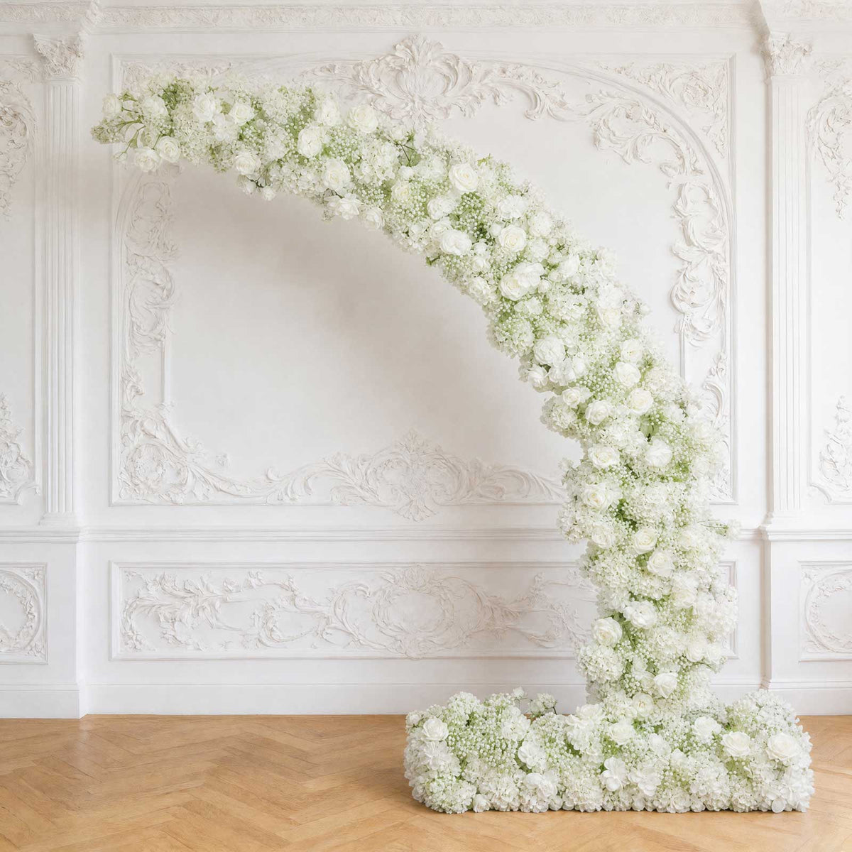 Artificial Silk Floral Backdrop for 8ft Half Crescent Wedding Arch – Foam-Backed Flower Arch in Whit