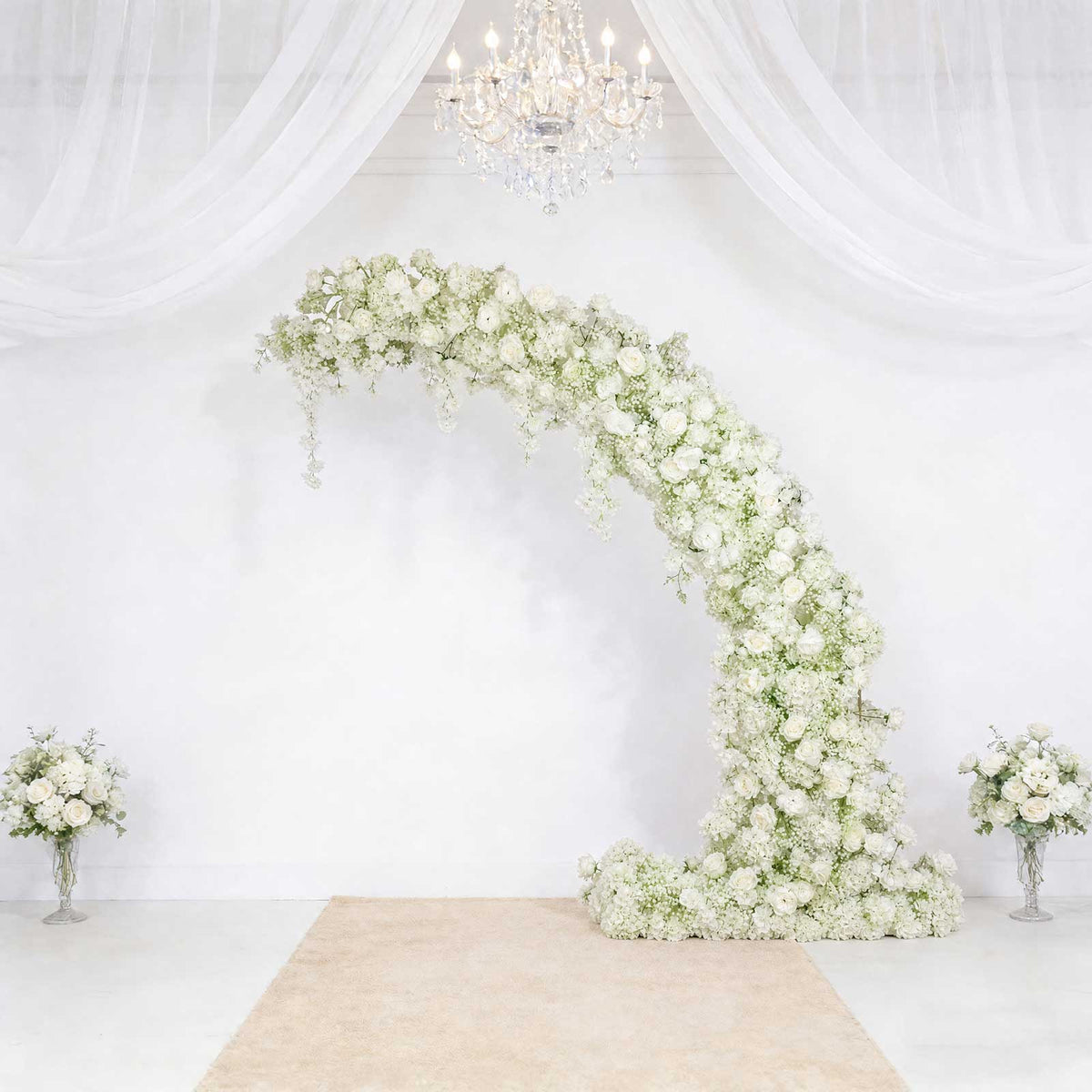 Artificial Silk Floral Backdrop for 8ft Half Crescent Wedding Arch – Foam-Backed Flower Arch in Whit