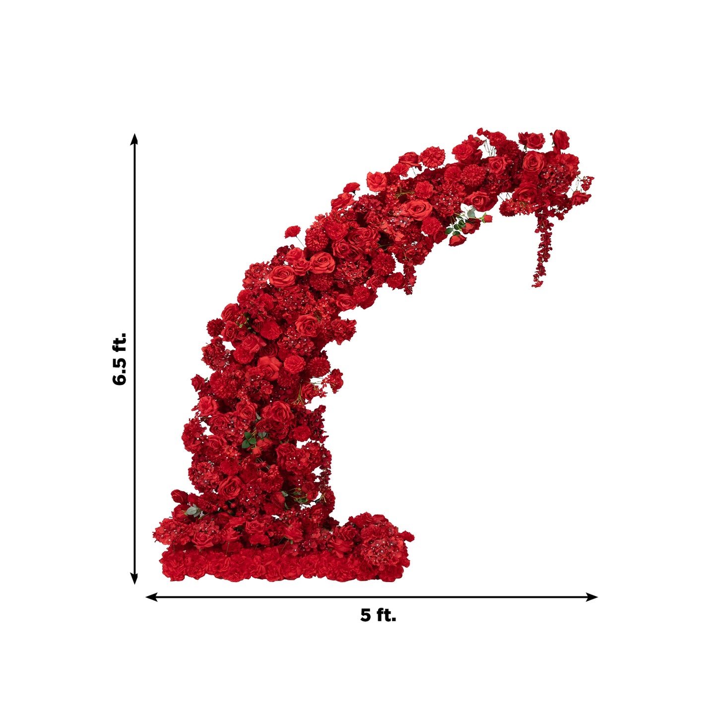 Red floral backdrop for a 6.5ft half crescent wedding arch.