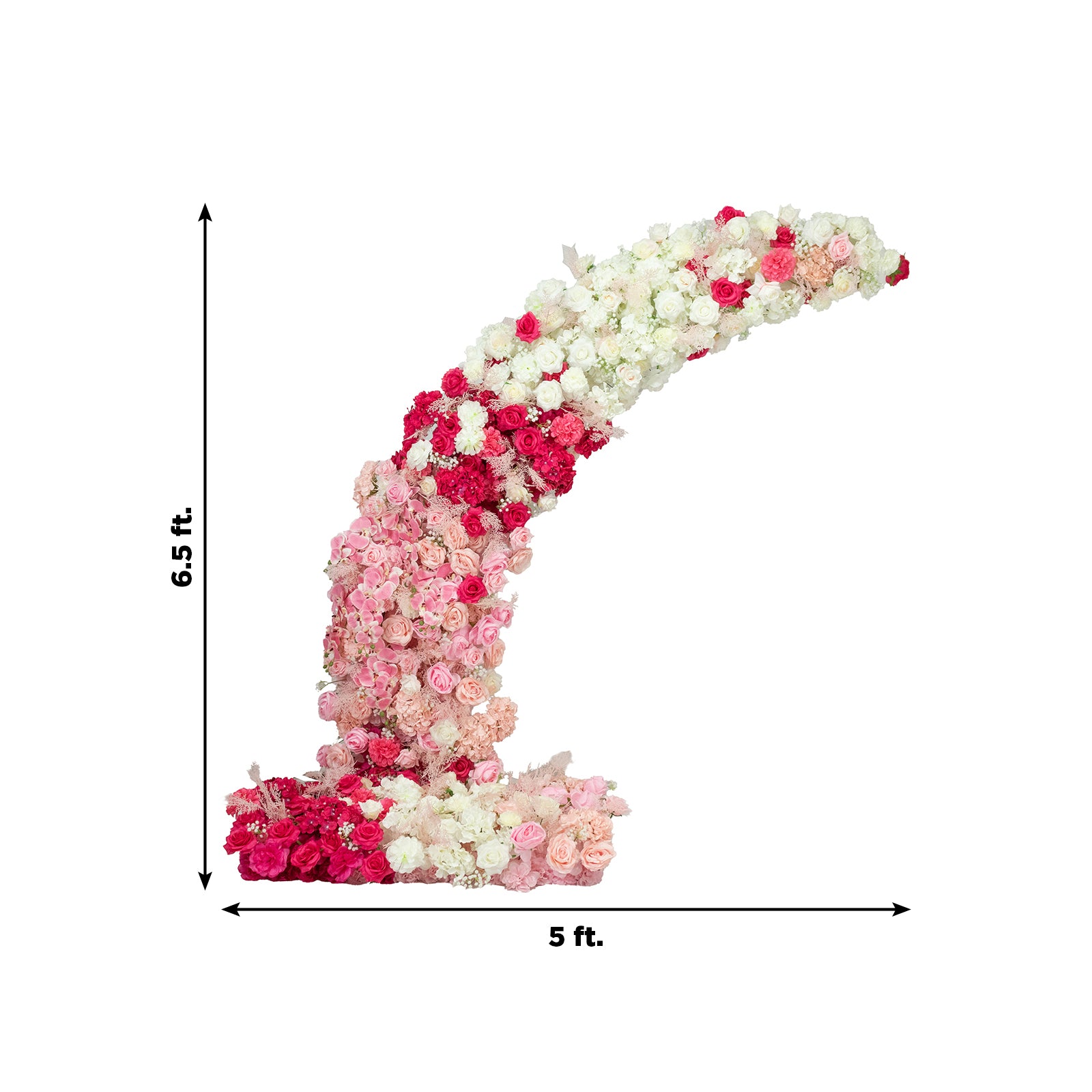 White and pink floral backdrop for a 6.5ft wedding arch.