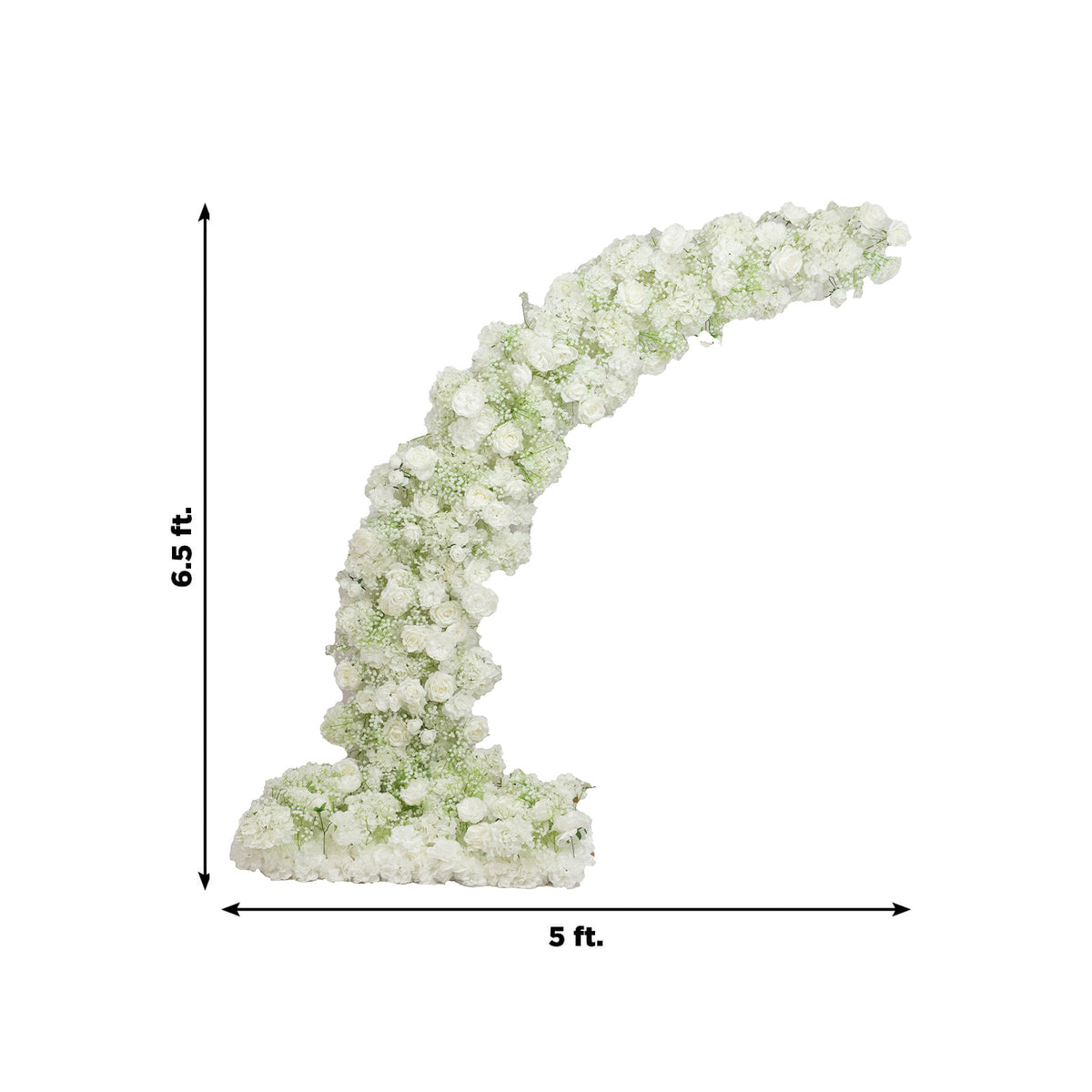 Artificial Silk Floral Backdrop for 6.5ft Half Crescent Wedding Arch – Foam-Backed Flower Arch in Wh