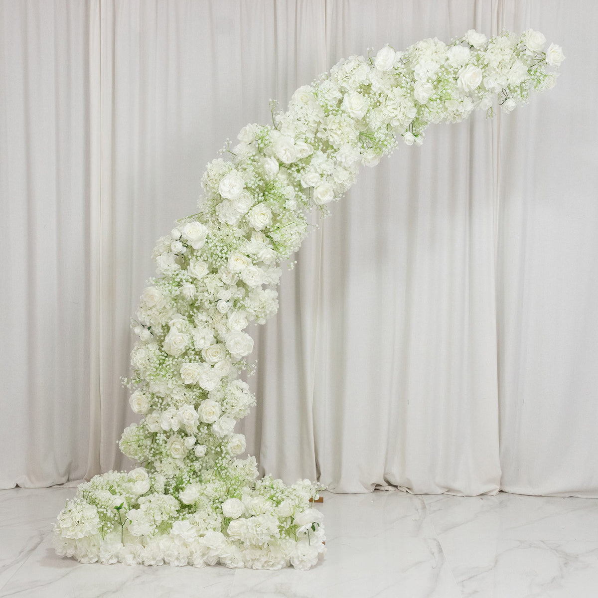 Artificial Silk Floral Backdrop for 6.5ft Half Crescent Wedding Arch – Foam-Backed Flower Arch in Wh
