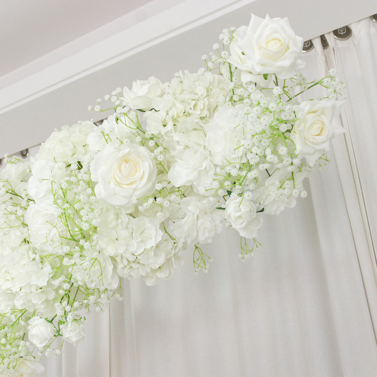 Artificial Silk Floral Backdrop for 6.5ft Half Crescent Wedding Arch – Foam-Backed Flower Arch in Wh