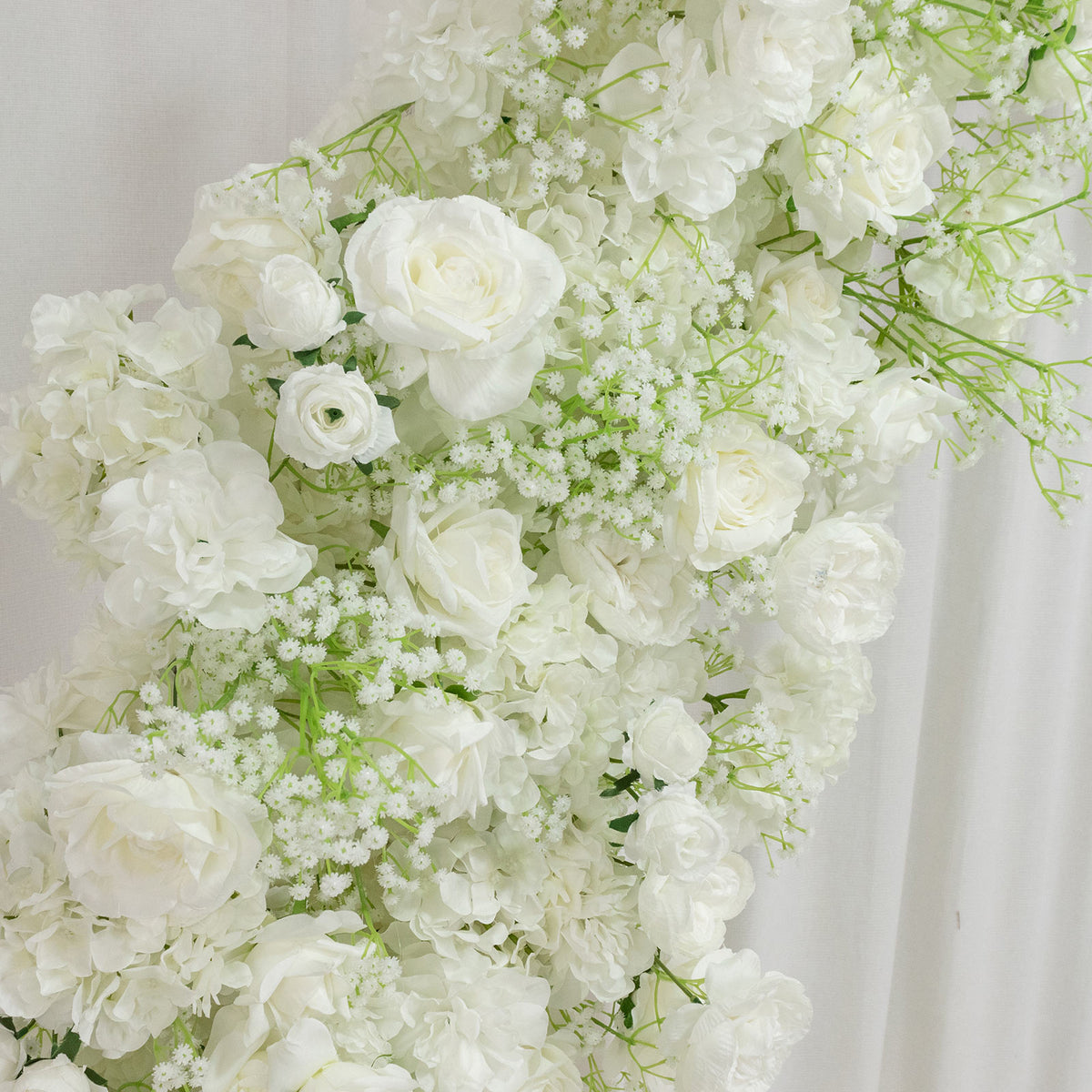 Artificial Silk Floral Backdrop for 6.5ft Half Crescent Wedding Arch – Foam-Backed Flower Arch in Wh